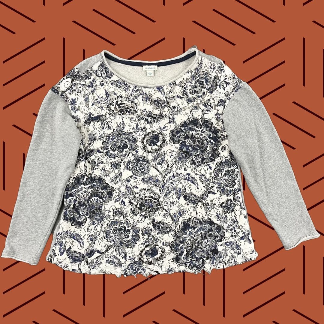 Vintage Sundance Shirt Womens Large Gray Floral Lace Pullover French Terry Size L / US 10 / IT 46 - 1 Thumbnail