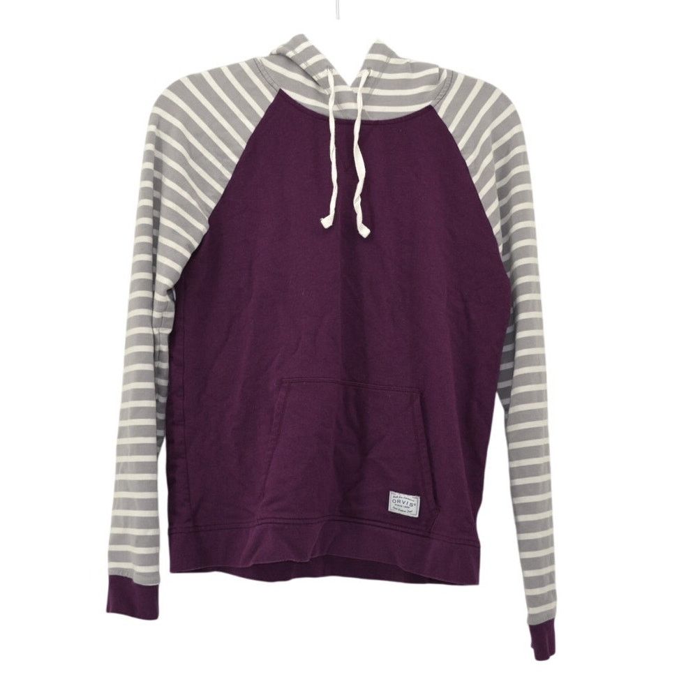 Orvis Orvis Womens Hooded Sweater Top Striped Burgundy Pocket Sz S Size S / US 4 / IT 40 - 1 Thumbnail