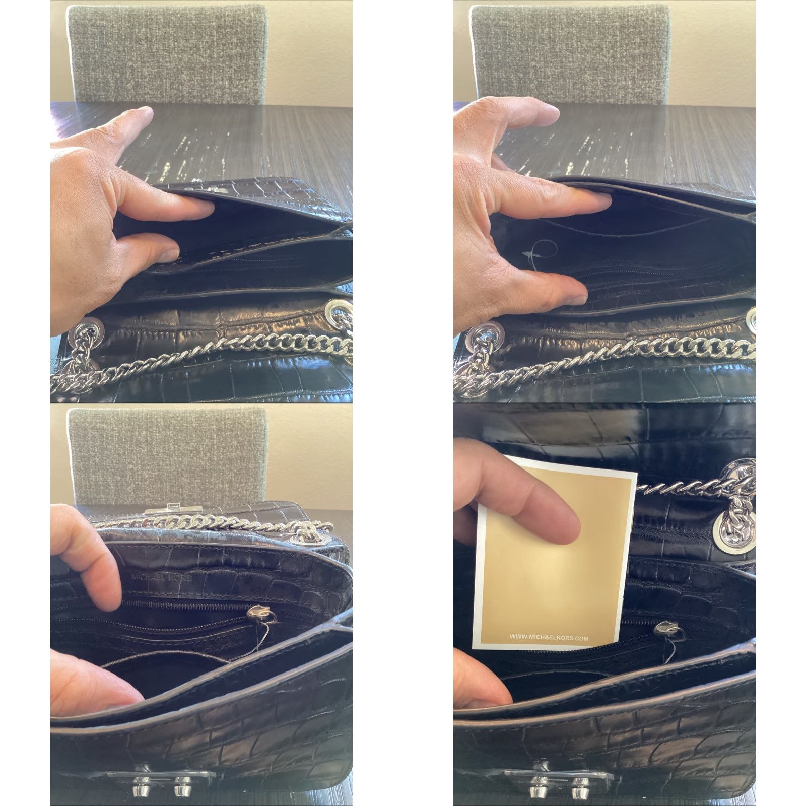 Michael Kors Michael Kors Sloan Editor Black Leather Crocodile Embossed Chain Strap Handbag Medium Black Womens Size ONE SIZE - 8 Thumbnail