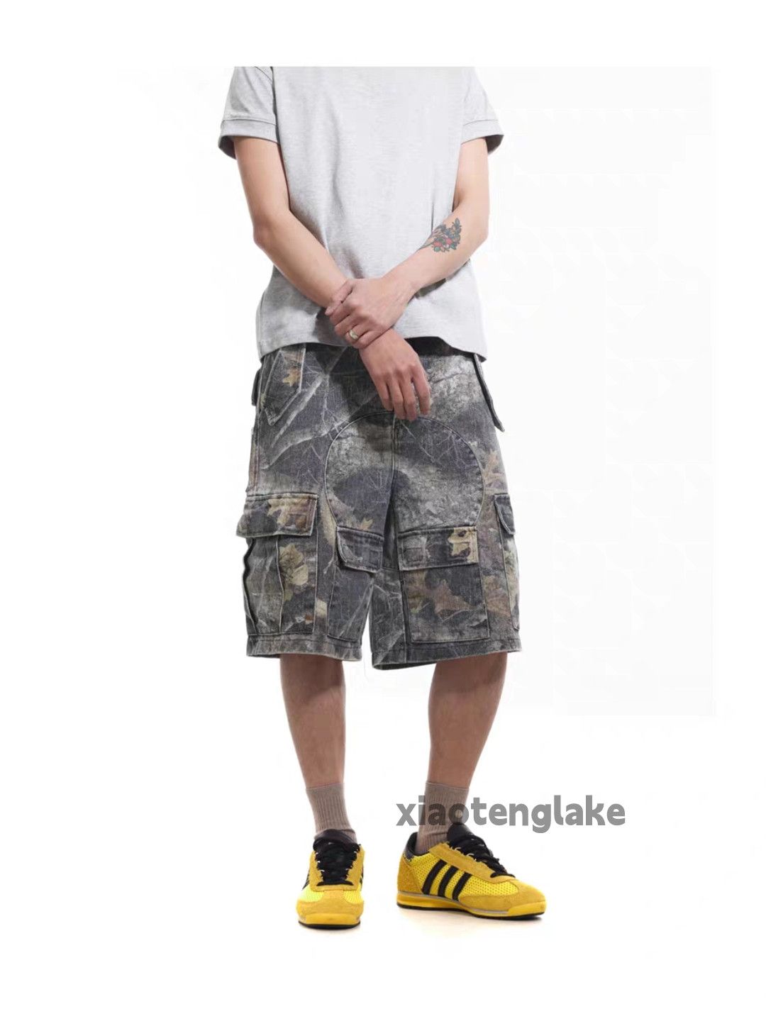 Designer Unisex washed faded loose baggy cargo outdoor shorts Size US 34 / EU 50 - 1 Thumbnail
