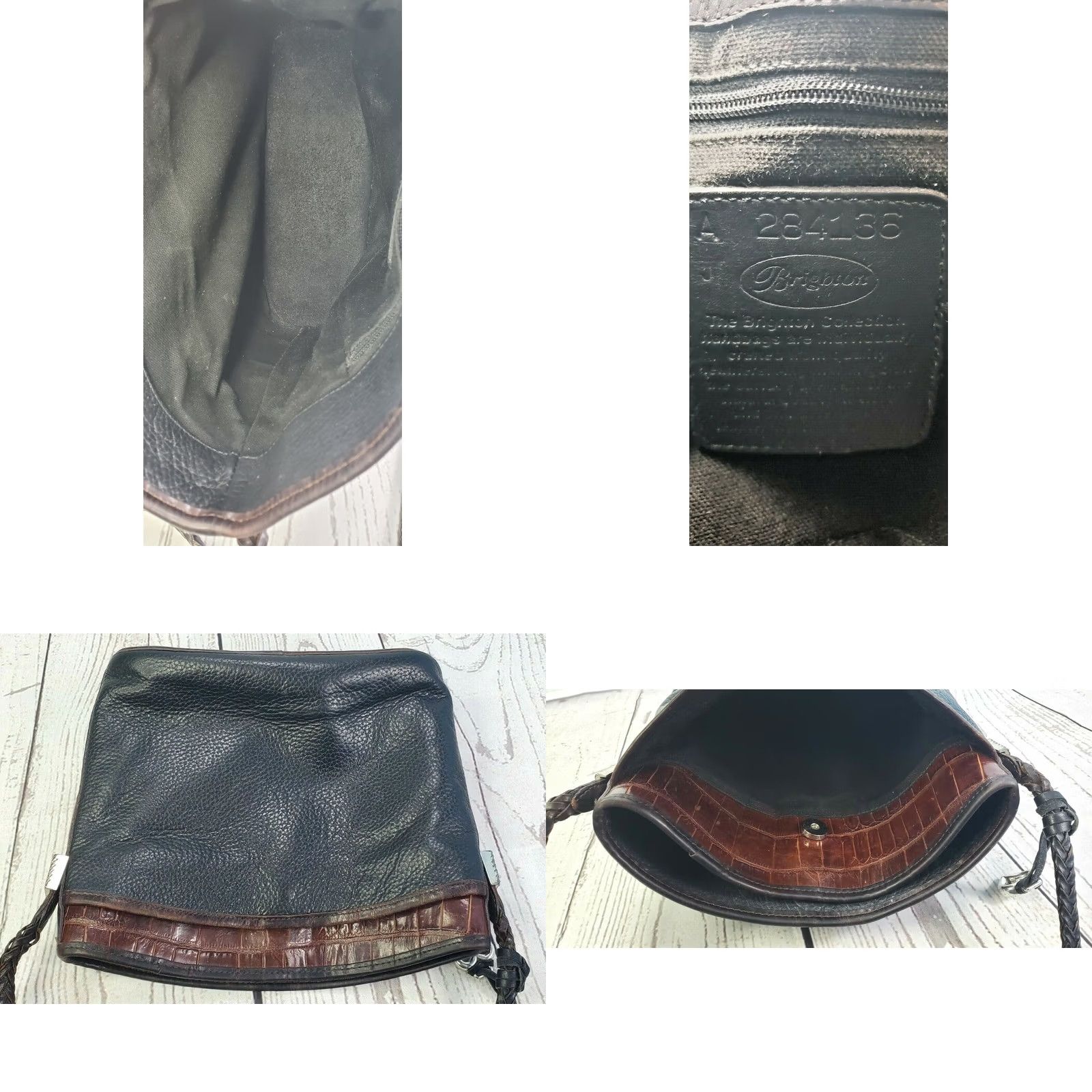 Brighton VINTAGE Brighton Leather Crossbody Shoulder Bag Braided Sling Brown & Black 9" x 11" Small Womens Bag Size ONE SIZE - 8 Thumbnail
