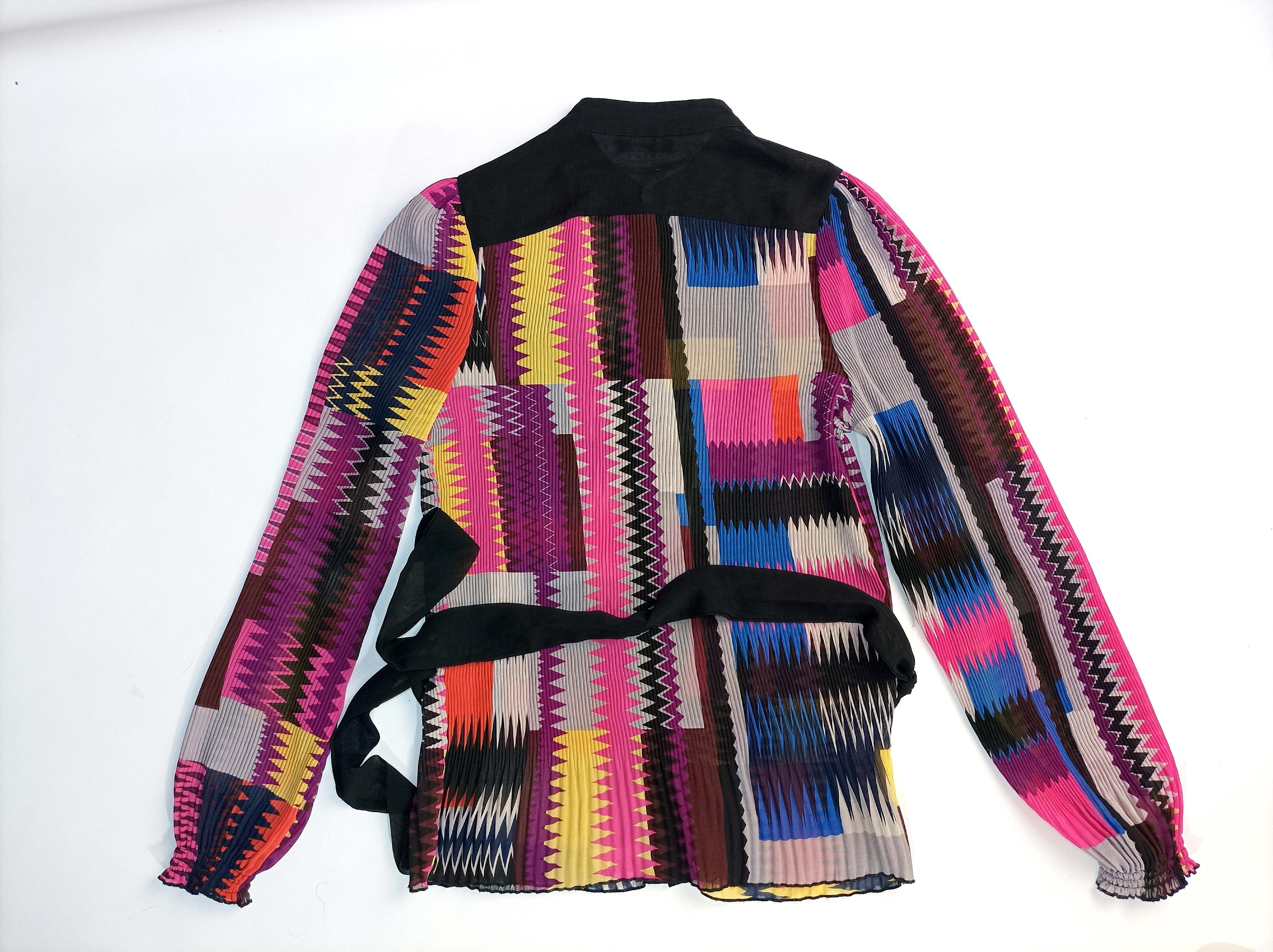 Morgan De Toi Morgan Women's Pleated Geometric Multicolor Blouse Top Size S / US 4 / IT 40 - 2 Thumbnail
