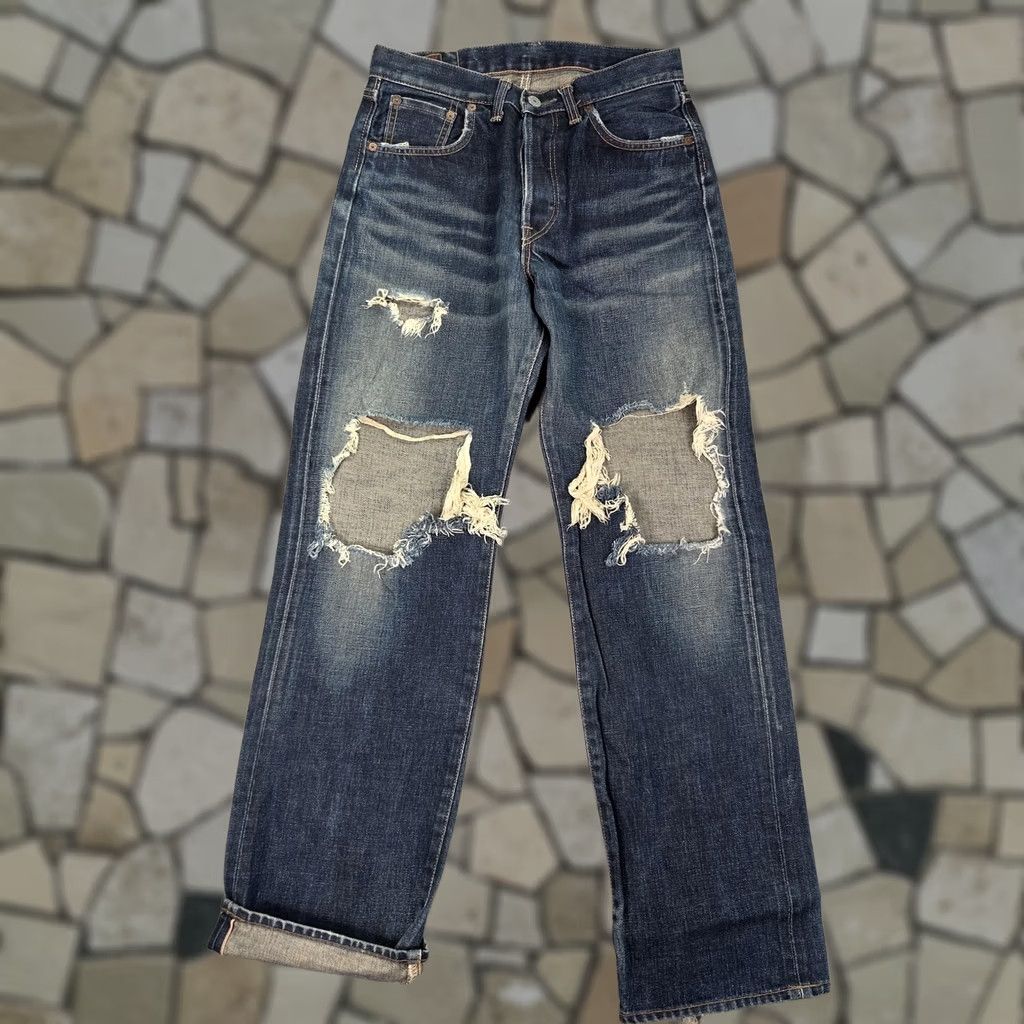Edwin Edwin Jeans Mens Selvedge Blue Destroyed Straight Baggy Japan 505SX Fits 27x30 Size US 27 - 1 Thumbnail