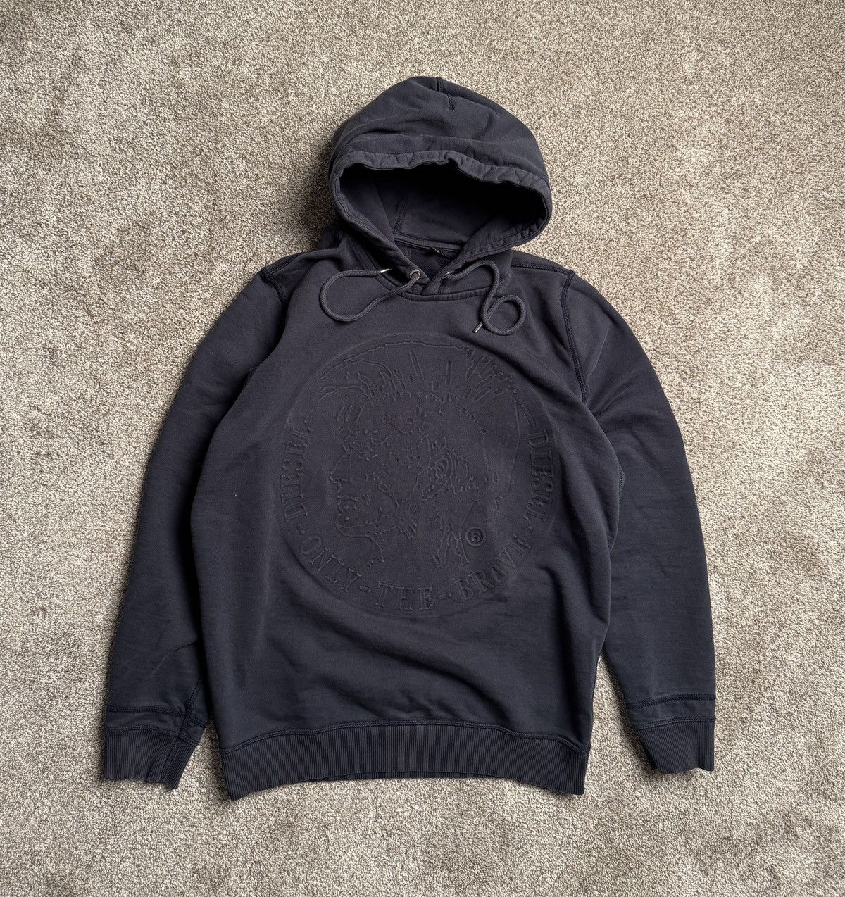 Diesel DIESEL NAVY BLUE EMBOSSED PULLOVER HOODIE Size US L / EU 52-54 / 3 - 1 Thumbnail