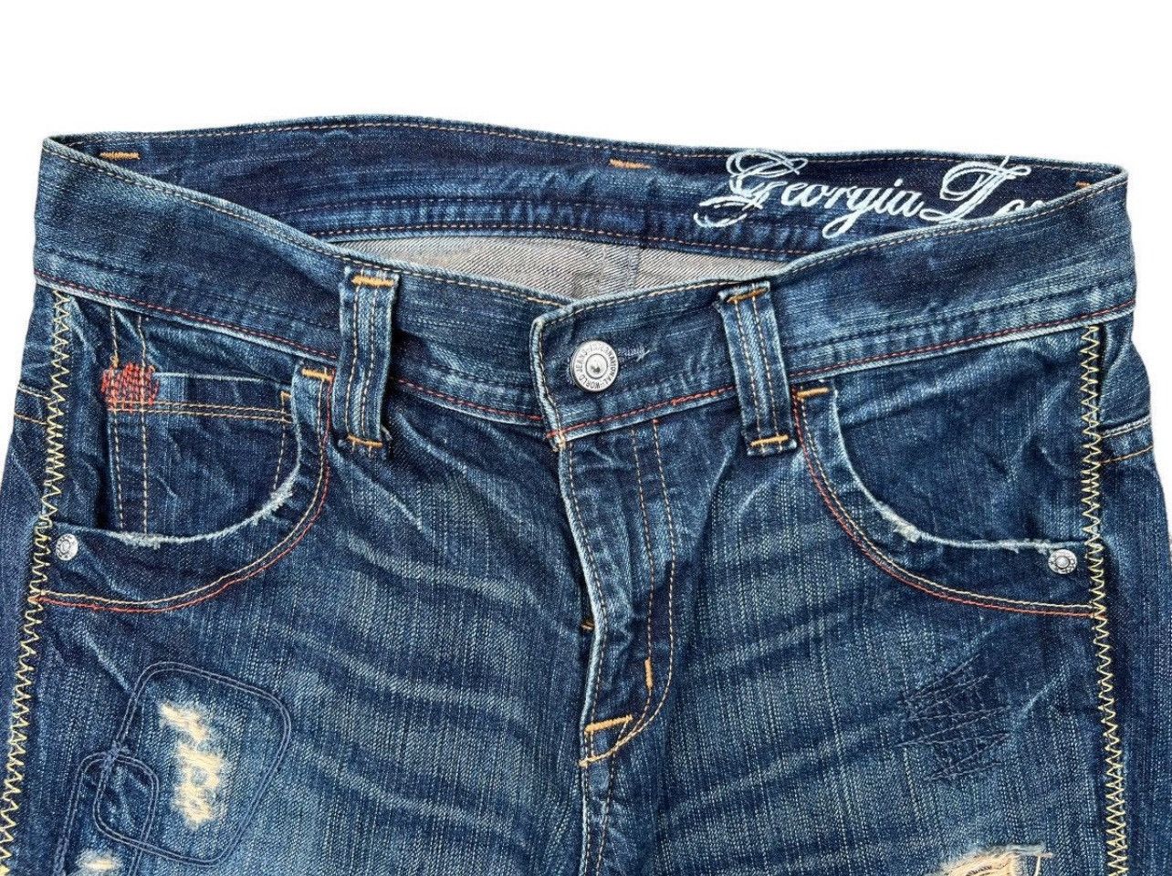 Japanese Brand Georgia Distressed Straight Cut Rusty Denim Jeans 33x32 Size US 33 - 6 Thumbnail
