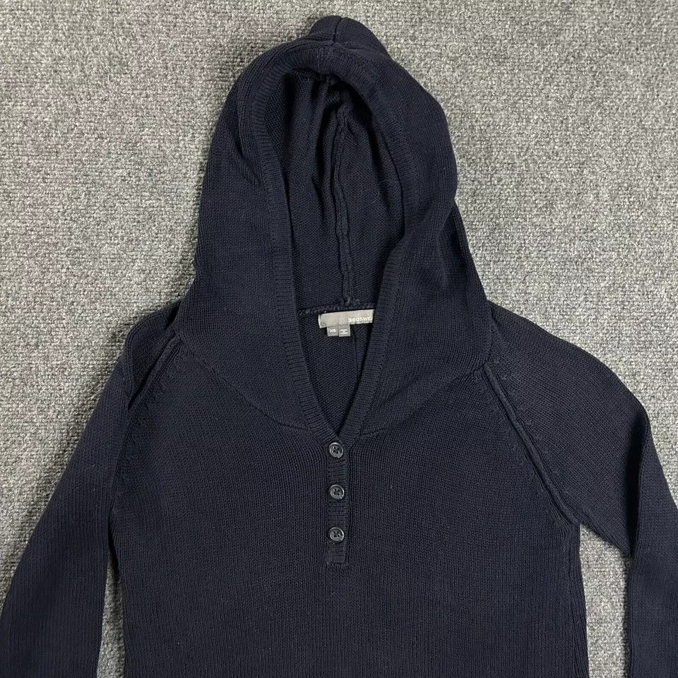 Other 360 Sweater Womens XS Blue Knit Henley Hooded 100% Cotton Size XS / US 0-2 / IT 36-38 - 2 Thumbnail