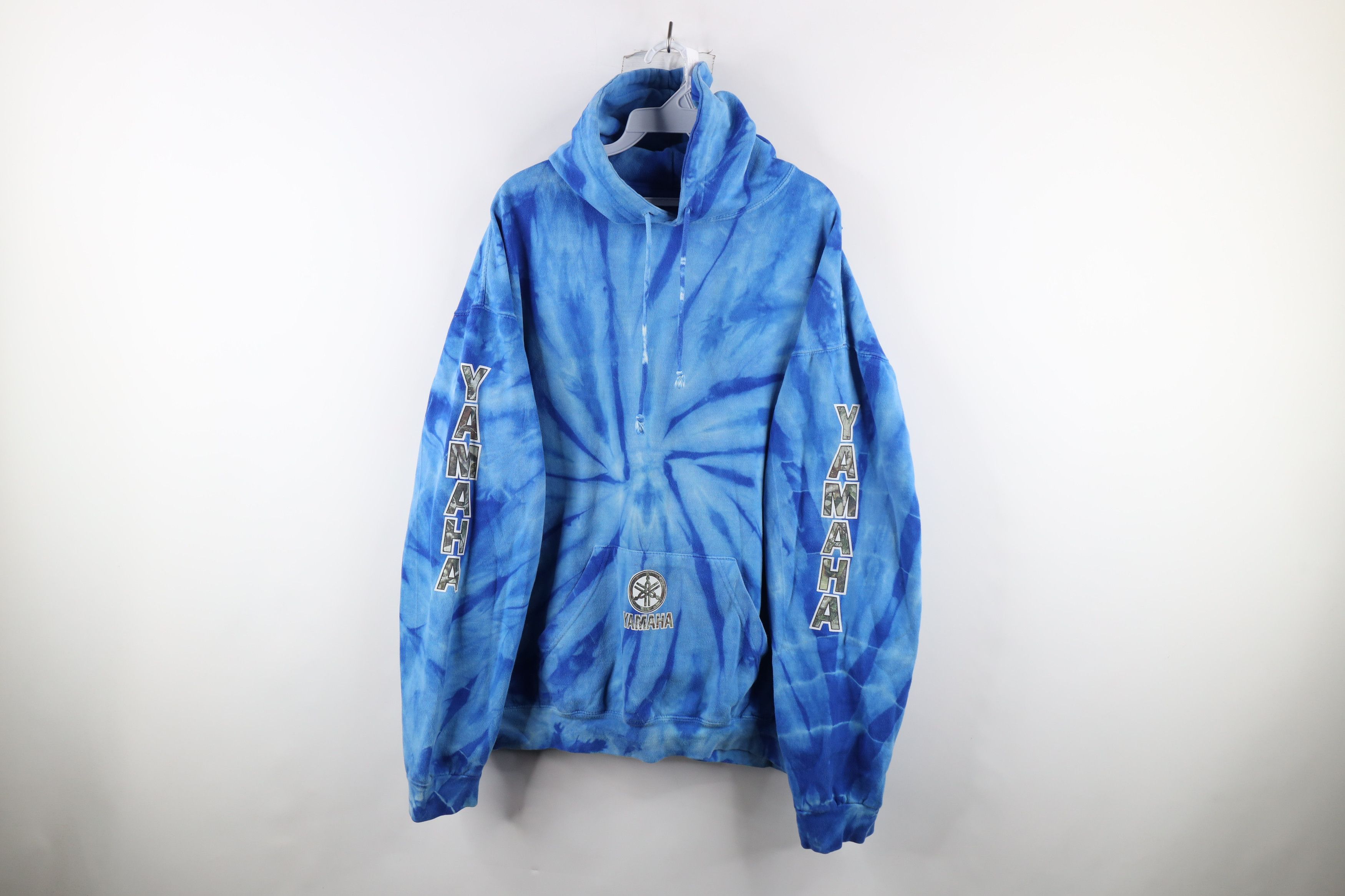 image of Vintage 90's Yamaha Racing Out Acid Wash Hoodie Sweatshirt in Blue, Men's (Size XL)