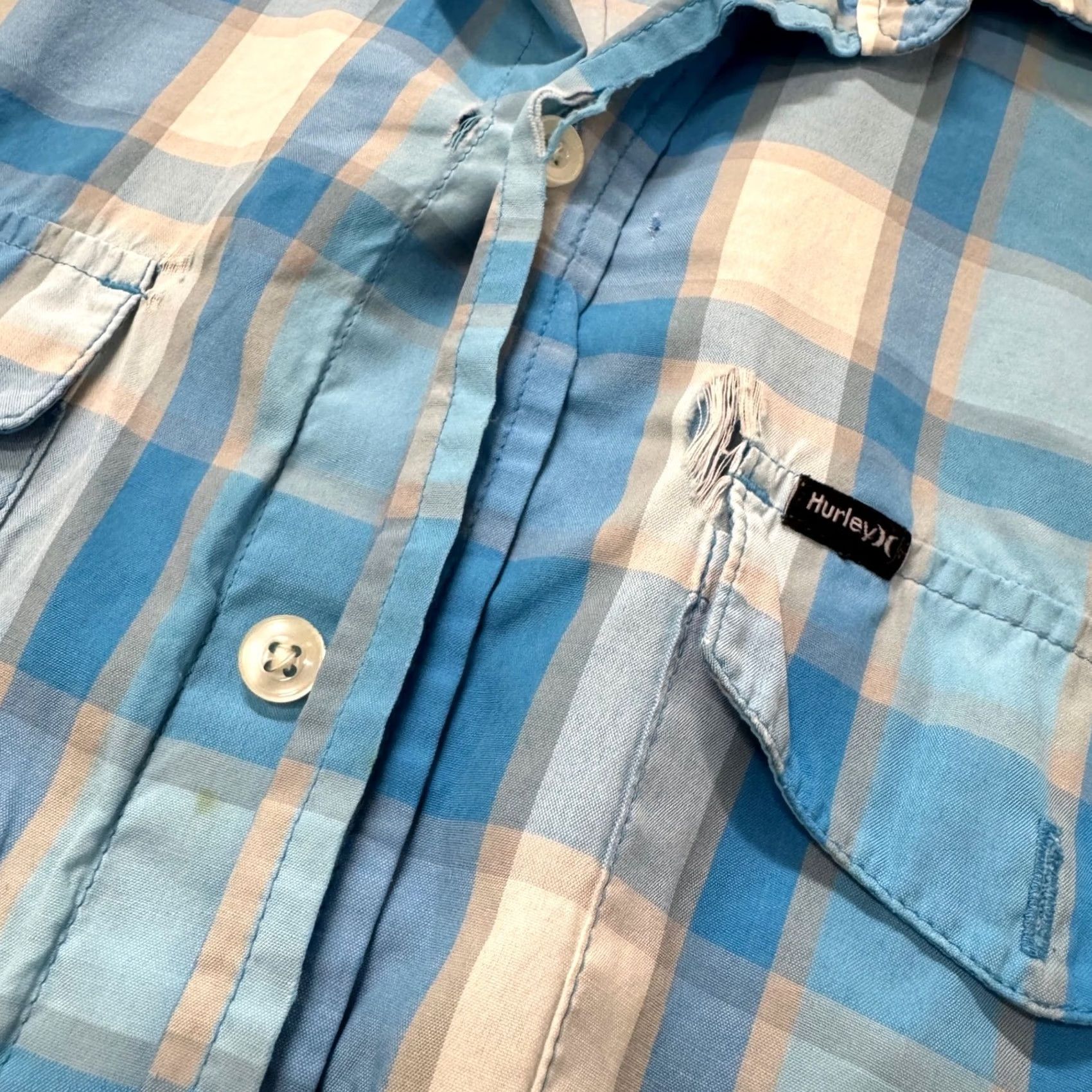 Hurley Hurley Dress Shirt Men Medium Plaid Button Up Casual Distressed Blue/White Size US M / EU 48-50 / 2 - 6 Thumbnail