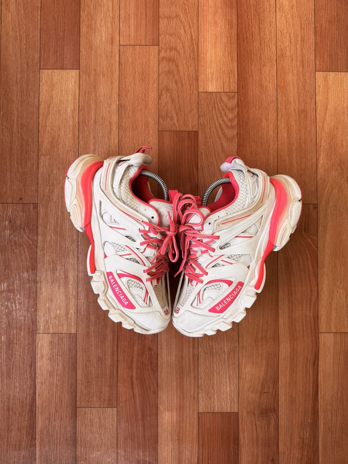 Balenciaga 💕🔥BALENCIAGA PINK / WHITE TRACK SNEAKERS Size US 8 / IT 38 - 7 Thumbnail