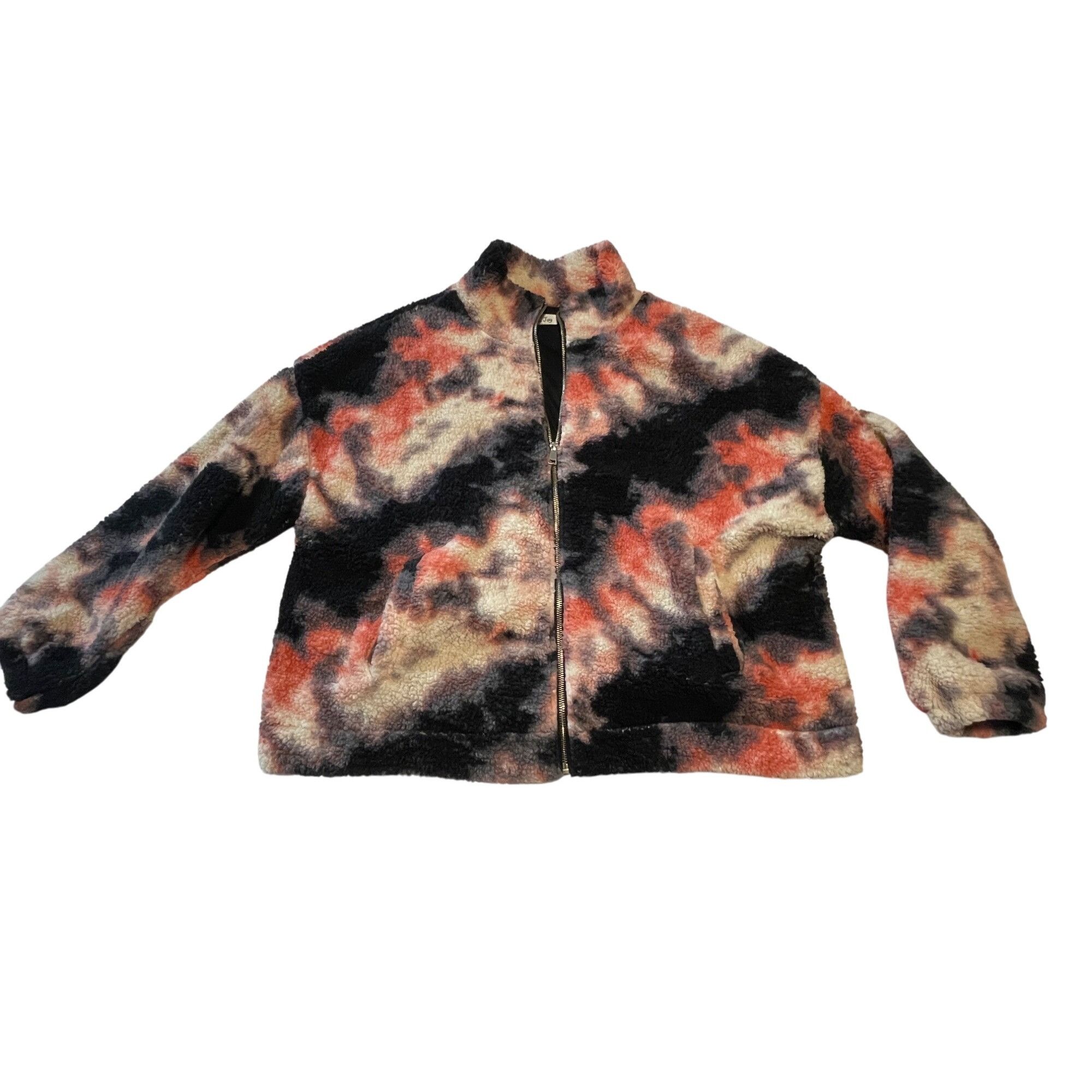 Other Tie-Dye Sherpa Fleece Jacket 1X By Love + Joy Coral Black Go Size XL / US 12-14 / IT 48-50 - 2 Thumbnail