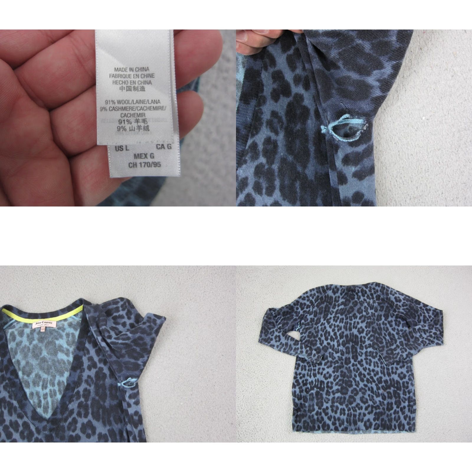 Juicy Couture Juicy Couture Sweate Womens Large Blue Black Leopard Cashmere Wool V-Neck Lounge Size L / US 10 / IT 46 - 8 Thumbnail
