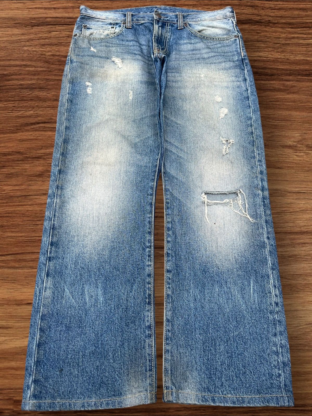Japanese Brand Vintage Japanese Brand Blue Washed Distressed Straight Jeans Size US 33 - 1 Thumbnail