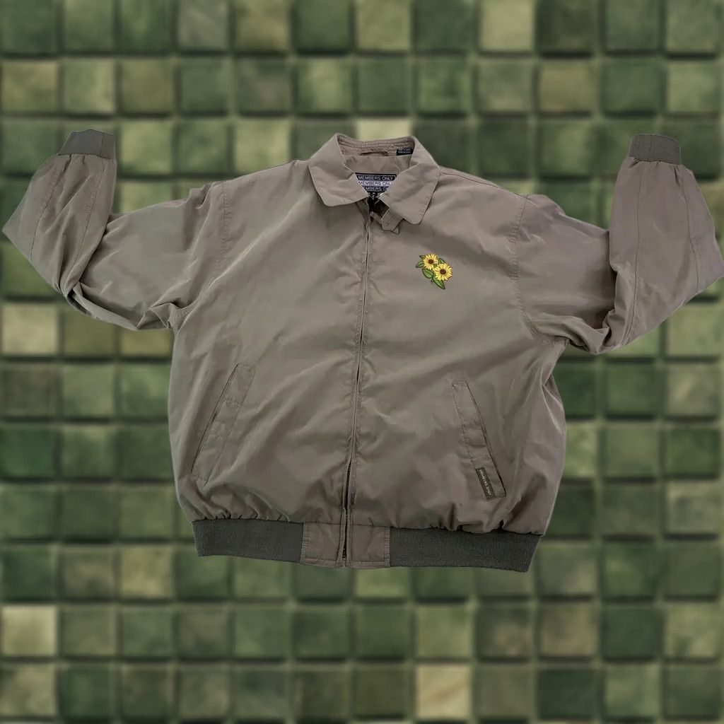 Members Only VINTAGE Members Only Bomber Jacket Unisex Medium Tan Brown Flower Patch 90s Retro Style Casual Fall Spring Jacket Mens Womens Size M / US 6-8 / IT 42-44 - 1 Thumbnail