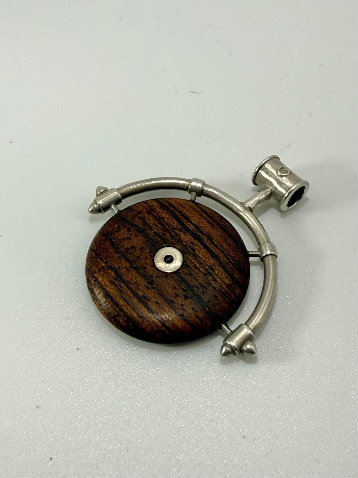 Vintage 70's Sterling Silver Wooden Pendant Size ONE SIZE - 1 Thumbnail