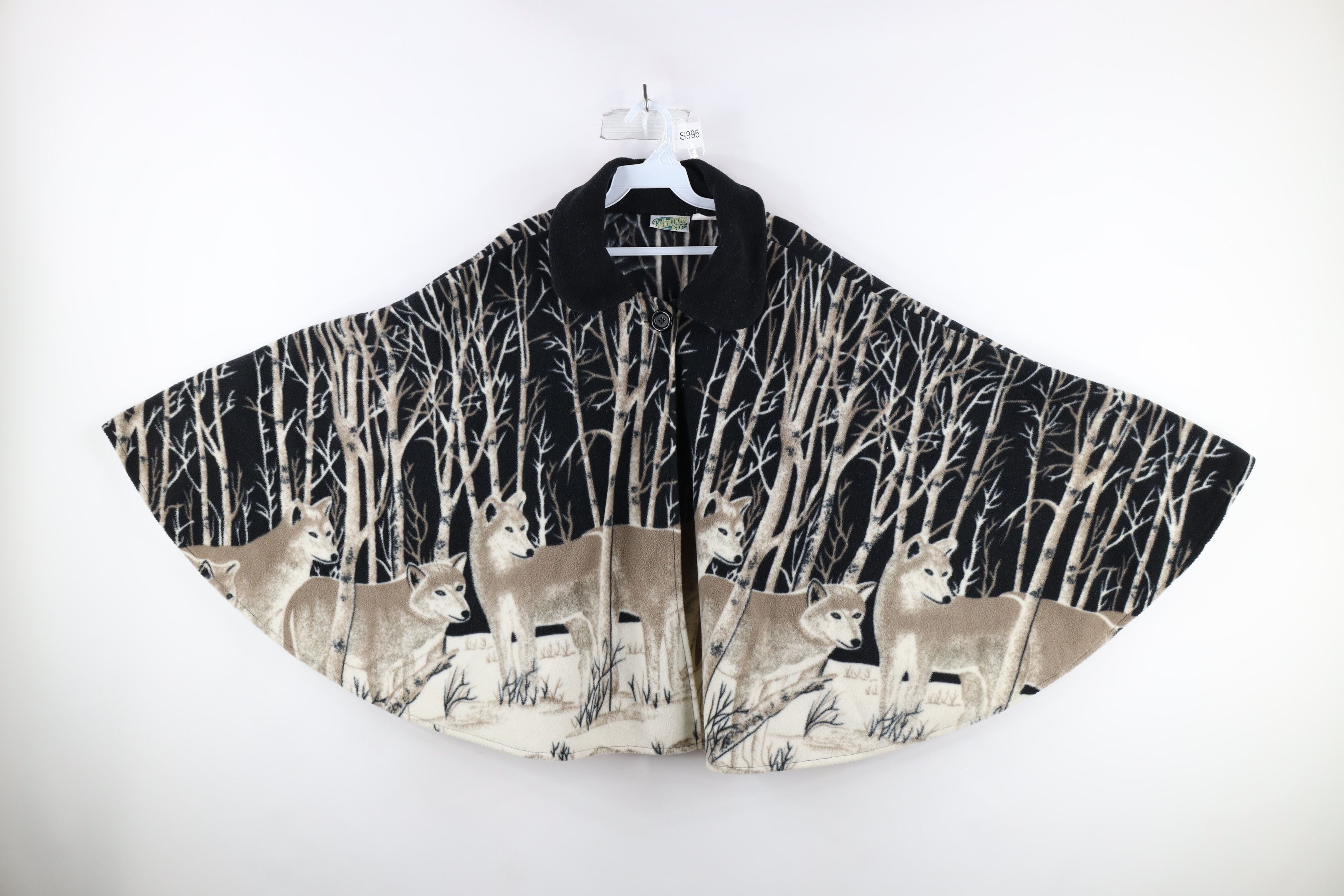 image of Vintage 90's Streetwear Print Wolf Nature Fleece Cape Sweater, Women's