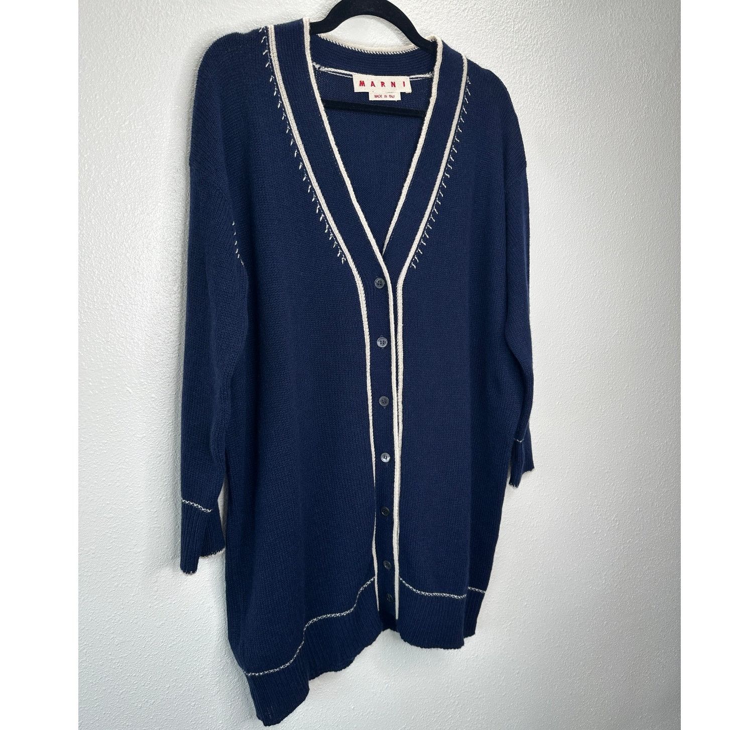 Marni Marni Navy Cream Whip Stitch V-Neck Button Cardigan 42 / XL Size XL / US 12-14 / IT 48-50 - 3 Thumbnail