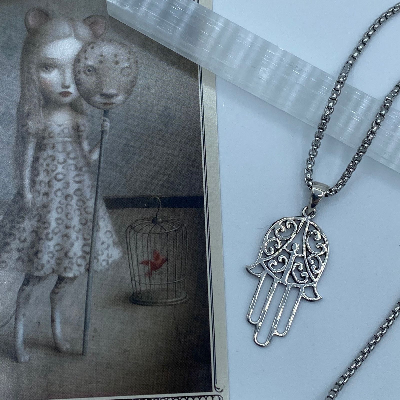 The Unbranded Brand Hamsa Sterling Silver Pendant, Stainless Chain Size ONE SIZE - 2 Thumbnail