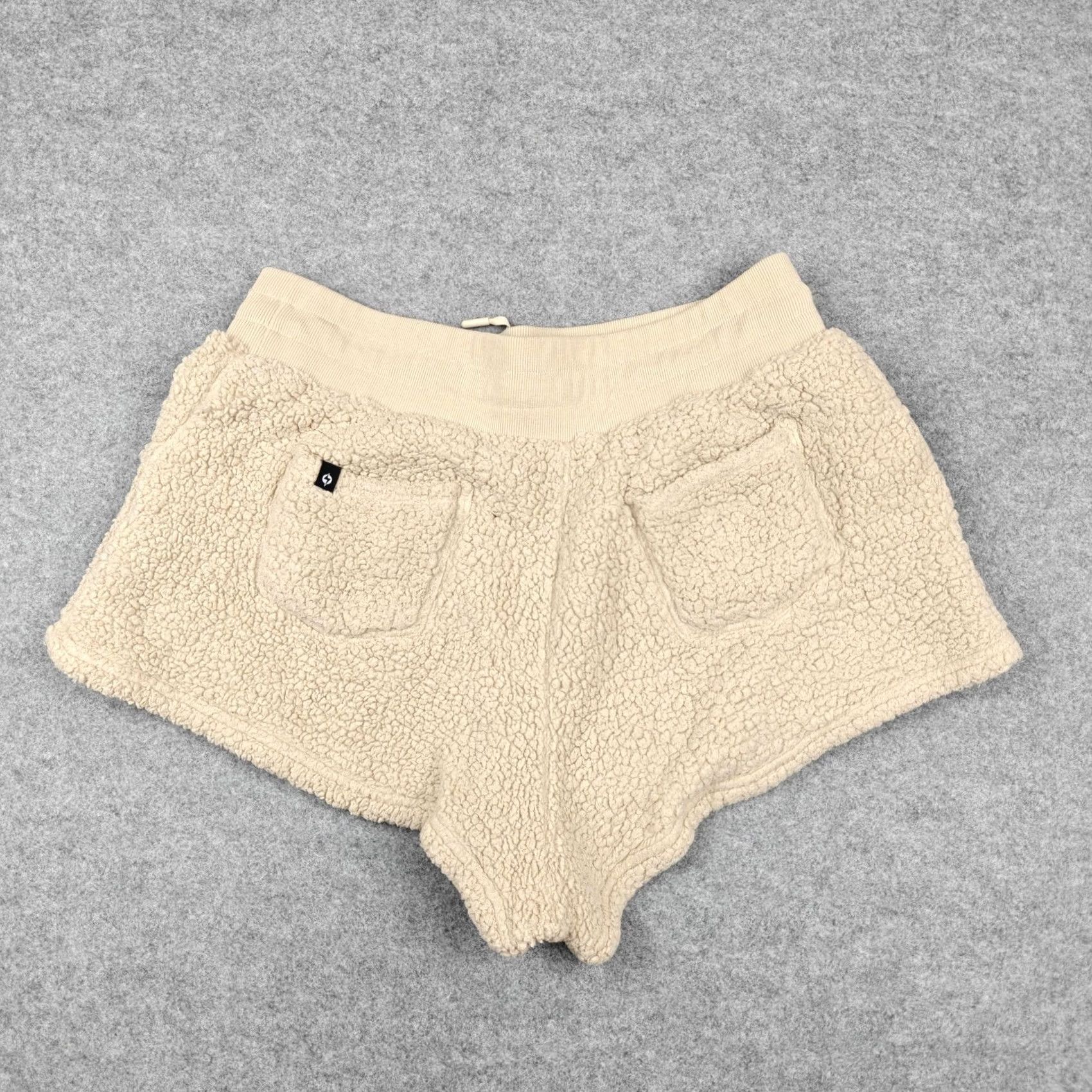 Vintage Popflex Womens XL Beige Fleece Sweat Lounge Shorts Drawstring Pockets Size 40" / US 18 - 5 Thumbnail