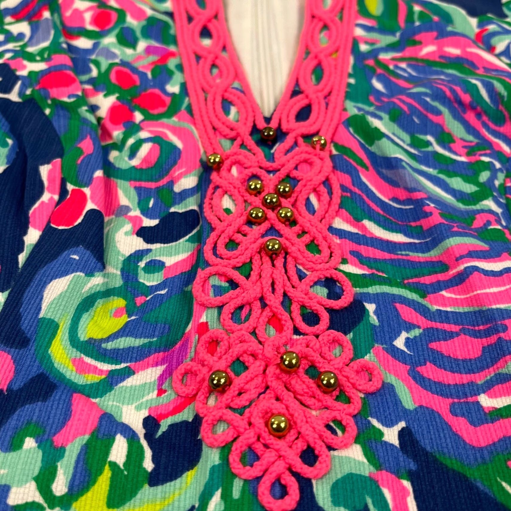 Lilly Pulitzer Lilly Pulitzer Ryder Shift Dress Womens Size 0 Seaside Allure Escapade Bead Lace Floral Multicolor Slim Short Sleeve V-Neck Zip Size XS / US 0-2 / IT 36-38 - 5 Thumbnail