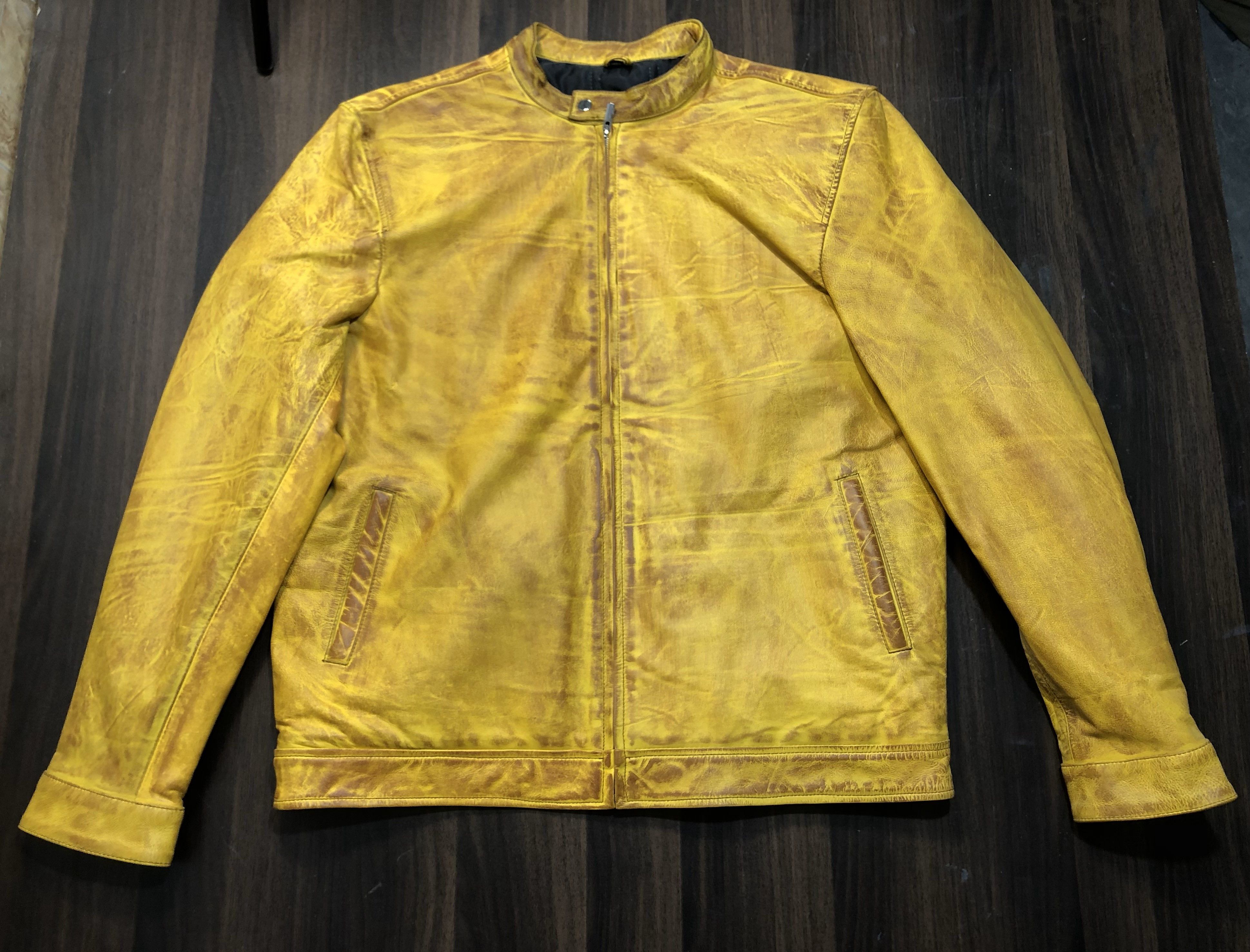 image of Men's Genuine Leather Jacket Lamb Nappa Yellow Antique (Size XL)