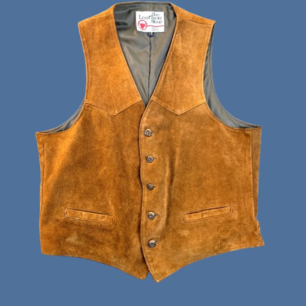 Vintage Sears The Leather Shop Vest Mens Xlt Brown Suede Western Biker Tall 44 Y2K, Men's