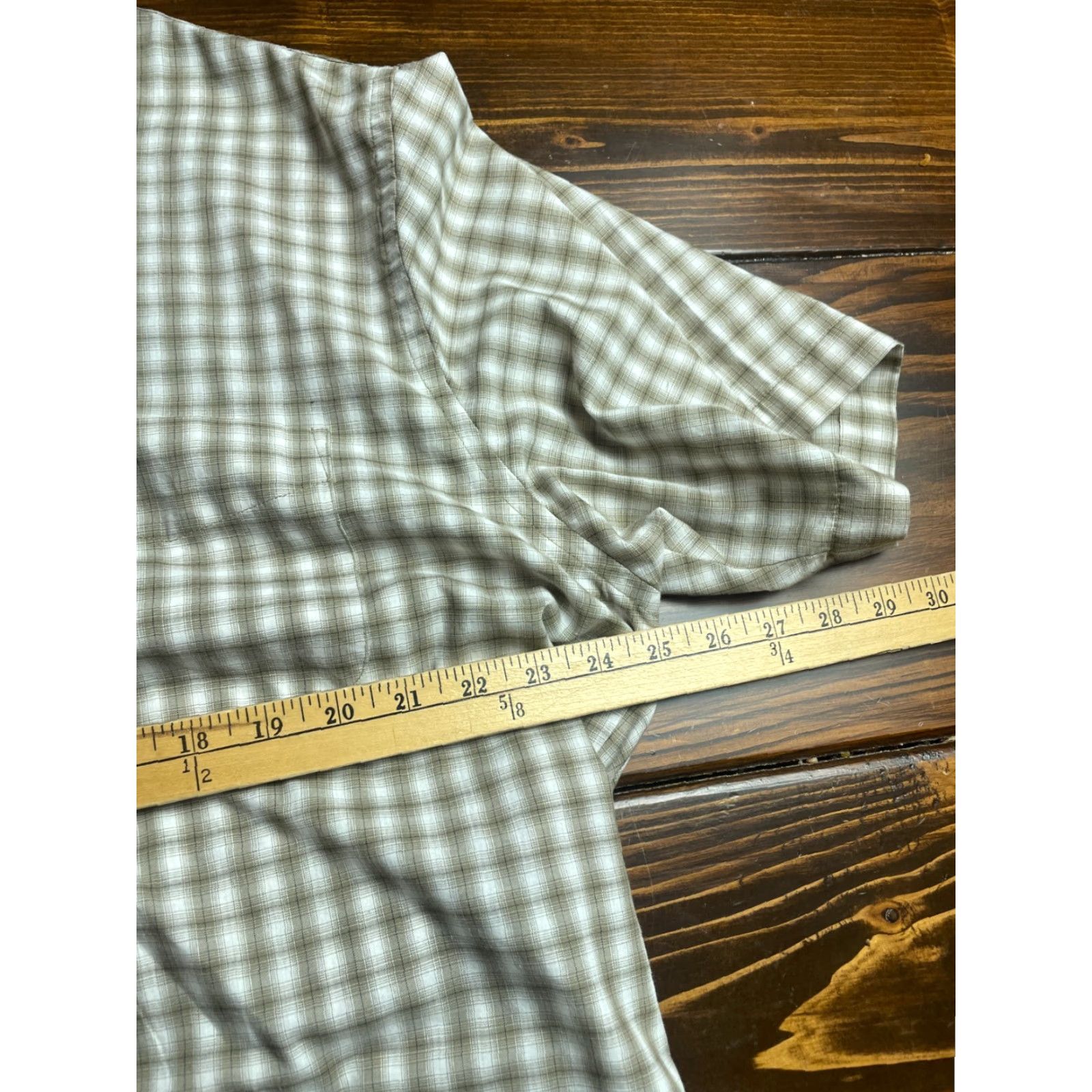 Vintage Munsingwear Shirt Men's Large White Tan Plaid Button-Down Short Sleeve Casual Cotton Regular Mens Size US L / EU 52-54 / 3 - 8 Thumbnail