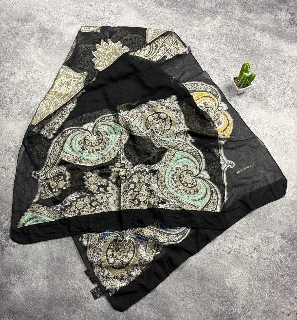 Etro ETRO Vintage Luxury Monogram Y2k Silk Cotton Scarf Rare Size ONE SIZE - 2 Thumbnail