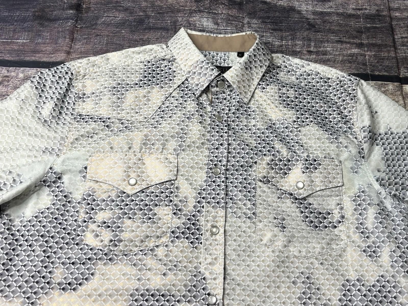 PGA Tour Toku Shirt Men's Medium Pearl Snap Abstract Geometric Satin Size US M / EU 48-50 / 2 - 4 Thumbnail