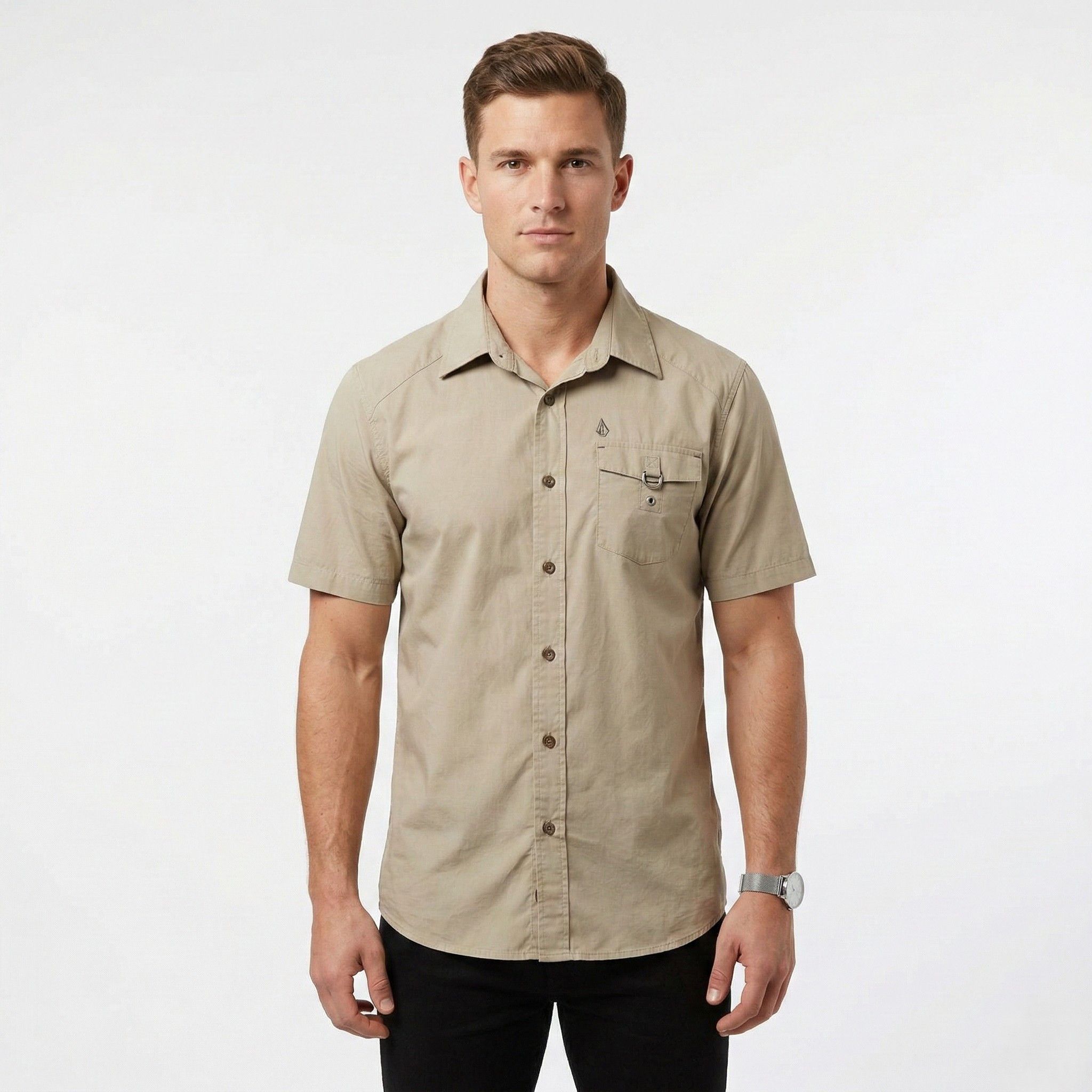 Volcom Volcom Men S Casual Shirt Beige Cotton Tailored Pocket 8190 Size US S / EU 44-46 / 1 - 1 Thumbnail