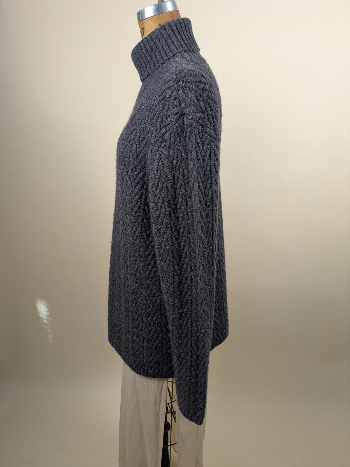 Tasso Elba italian grey herringbone wool turtleneck sweater Size L / US 10 / IT 46 - 3 Thumbnail