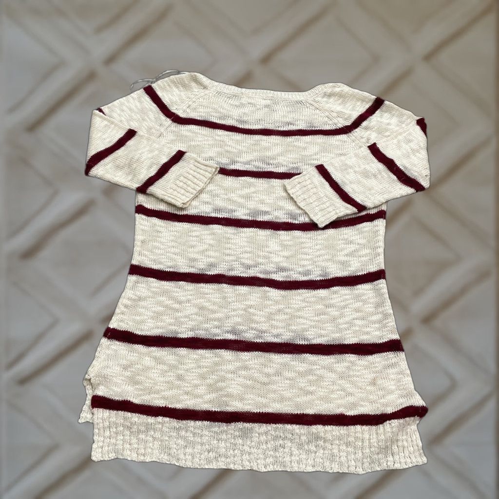Vintage Pink Rose Sweater Womens L Beige Striped 3/4 Sleeve Acrylic Lightweight Knit Pullover Casual Shirt? Size L / US 10 / IT 46 - 1 Thumbnail