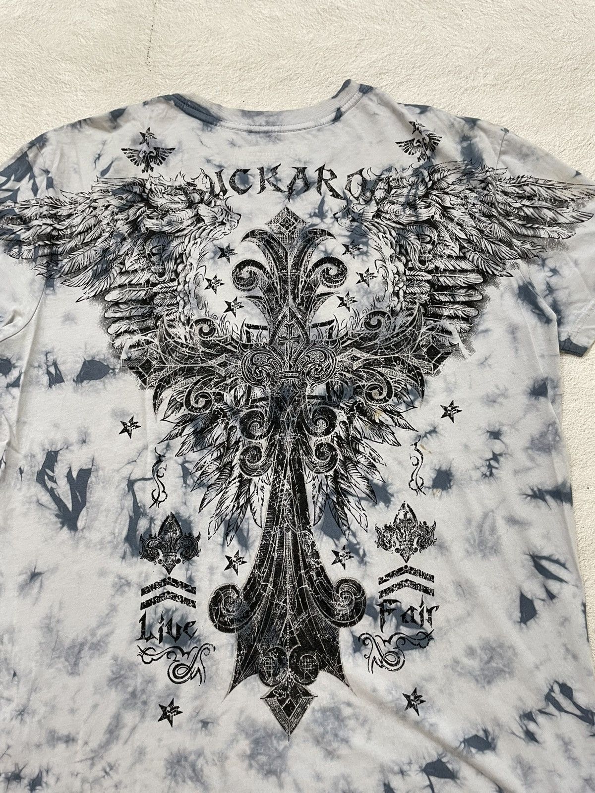 Le Grande Bleu (L.G.B.) 2000s Afliction Angel Wings Cross Tyd Die Shirt Poem Y2K LGB Size US L / EU 52-54 / 3 - 7 Thumbnail