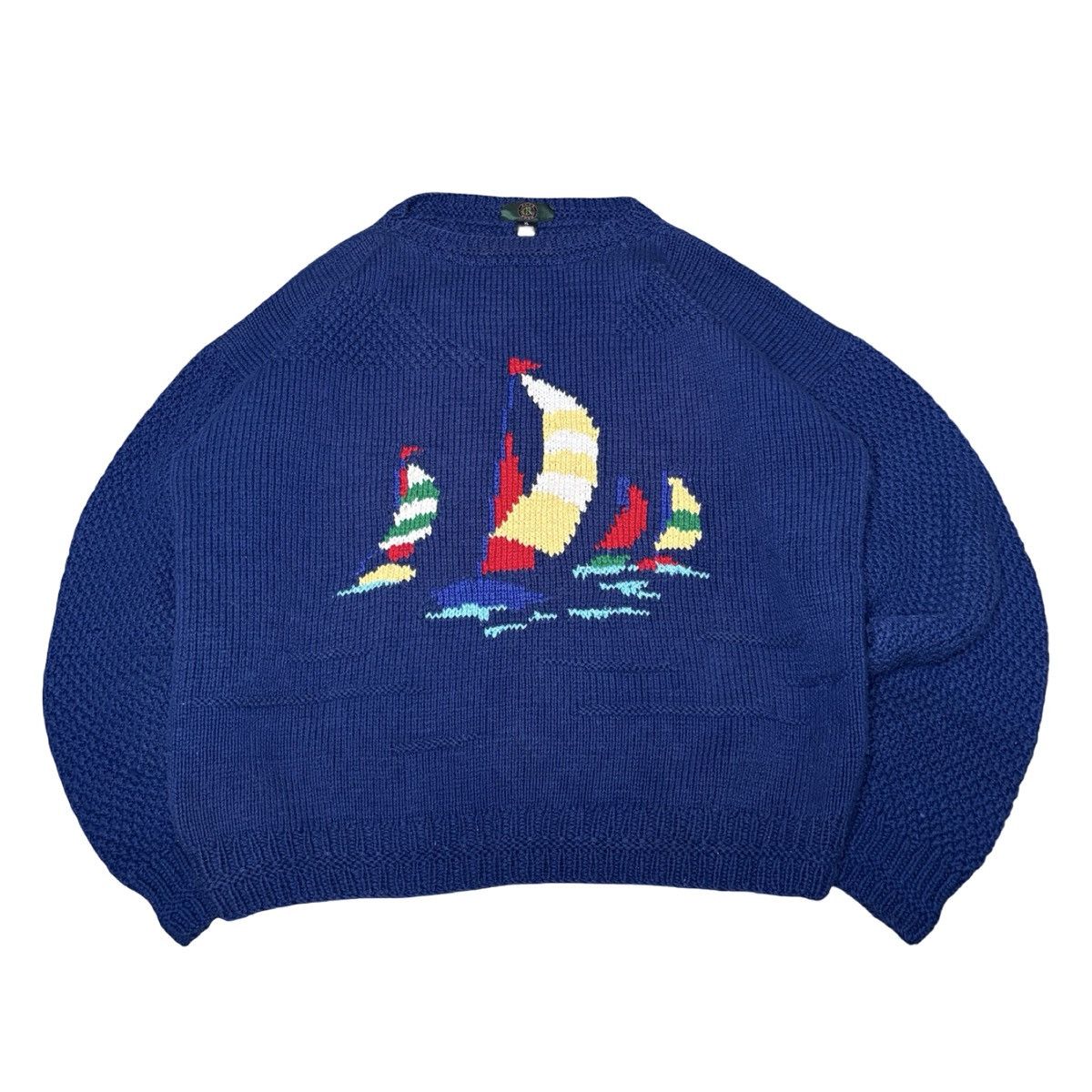 Club Room Vintage 90s HandKnit Sailbot Yacht Sweater Navy PRL Style XL Size US XL / EU 56 / 4 - 1 Thumbnail