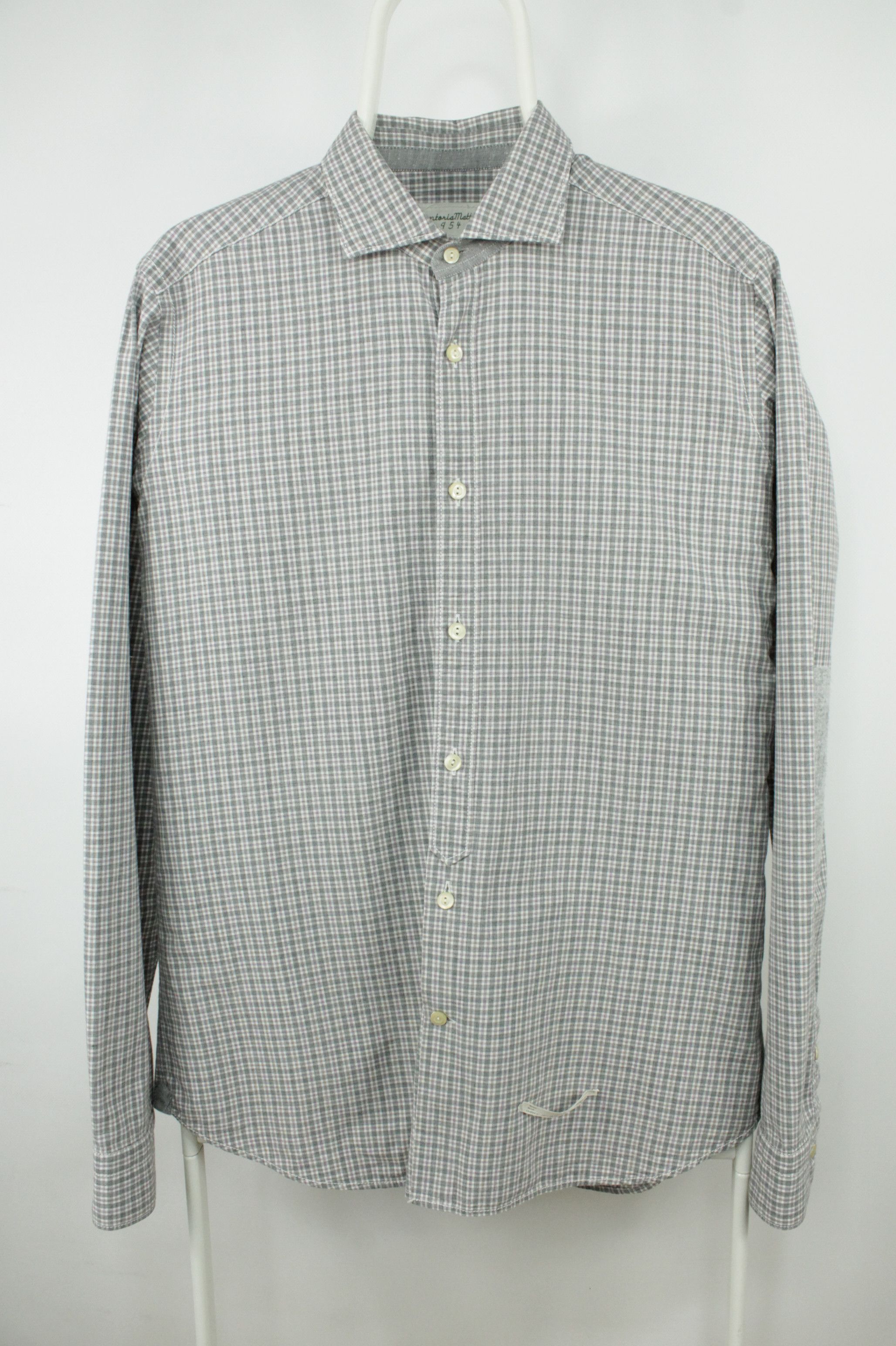Tintoria Mattei Tintoria Mattei 954 Gray Plaid Elbow Patch Formal Shirt Size US M / EU 48-50 / 2 - 1 Thumbnail