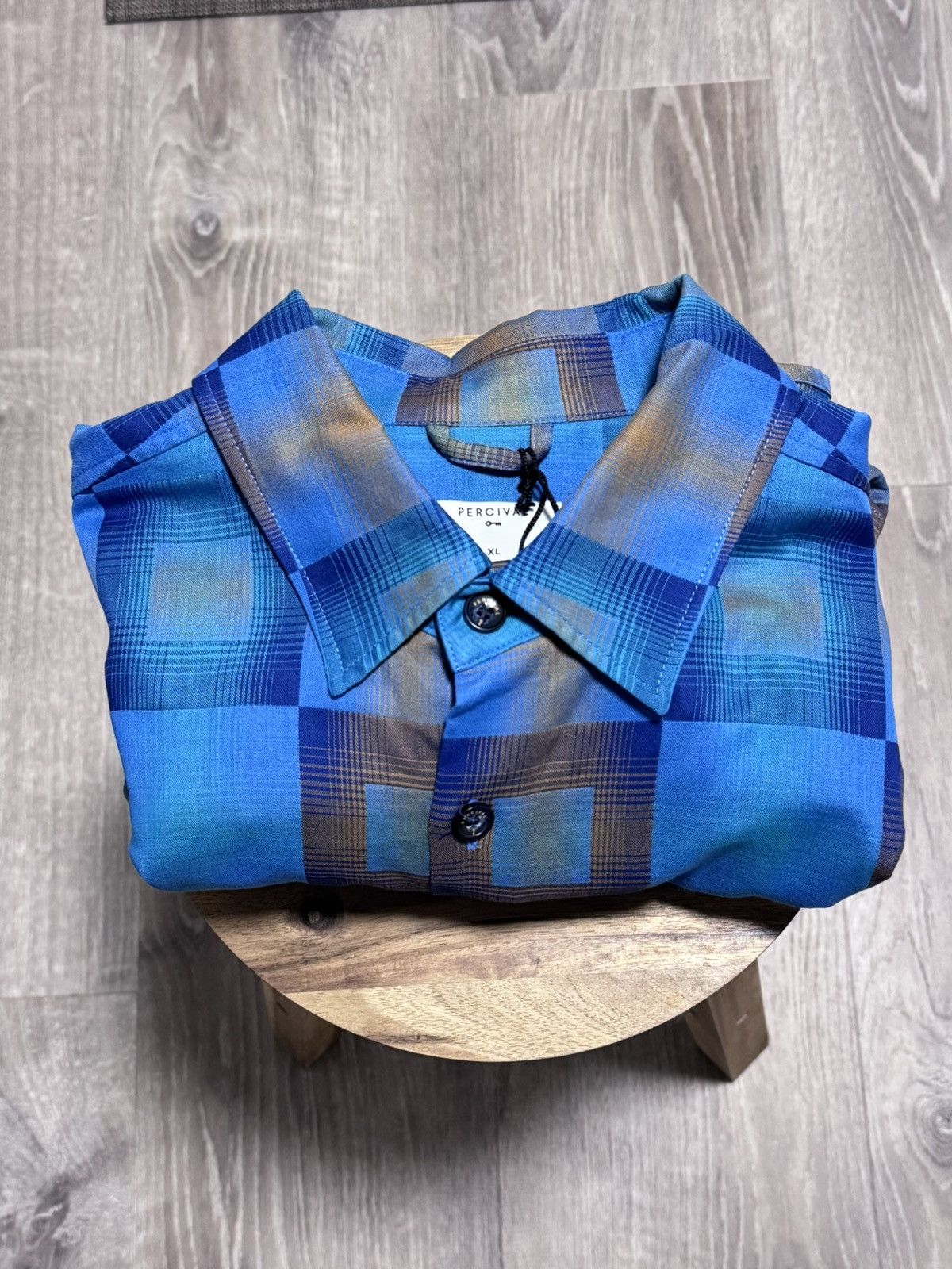 Percival NWT Percival Razzle Check Knit Long Sleeve Shirt Blue Multi Size US XL / EU 56 / 4 - 4 Thumbnail