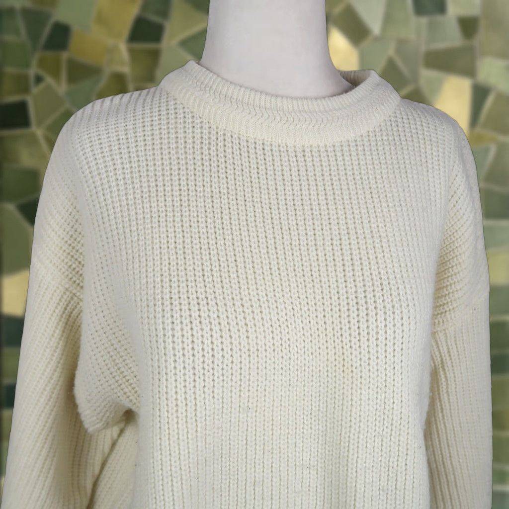Vintage VINTAGE TJW by Mervyn's Cream Rib Knit Pullover Sweater M Winter Fall 80s 90s Womens Crew Neck Long Sleeve Solid Size M / US 6-8 / IT 42-44 - 1 Thumbnail