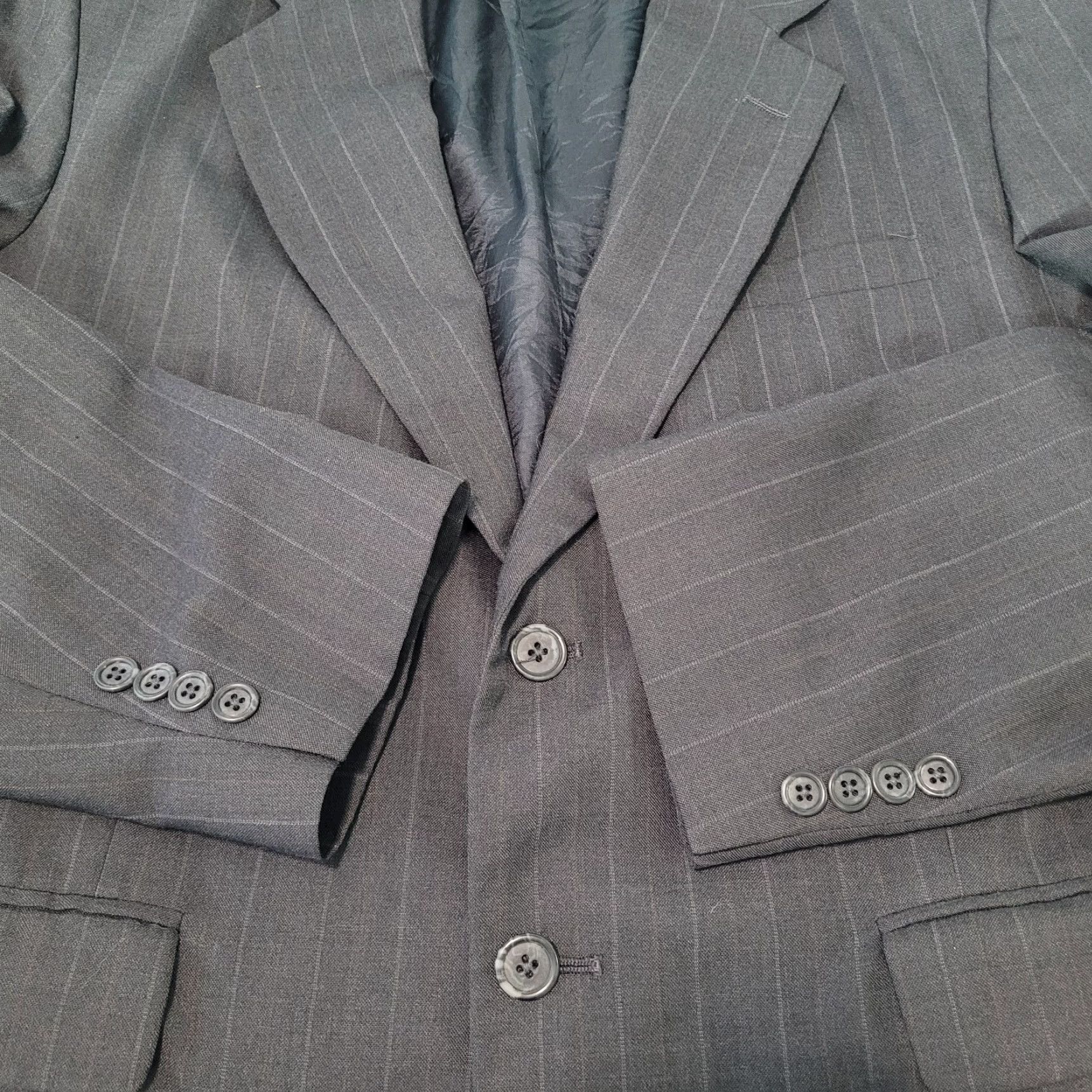 Vintage Towncraft Blazer Sport Coat Grey Worsted Wool Blend Pinstriped 2 Button Size 42 Size 42R - 7 Thumbnail