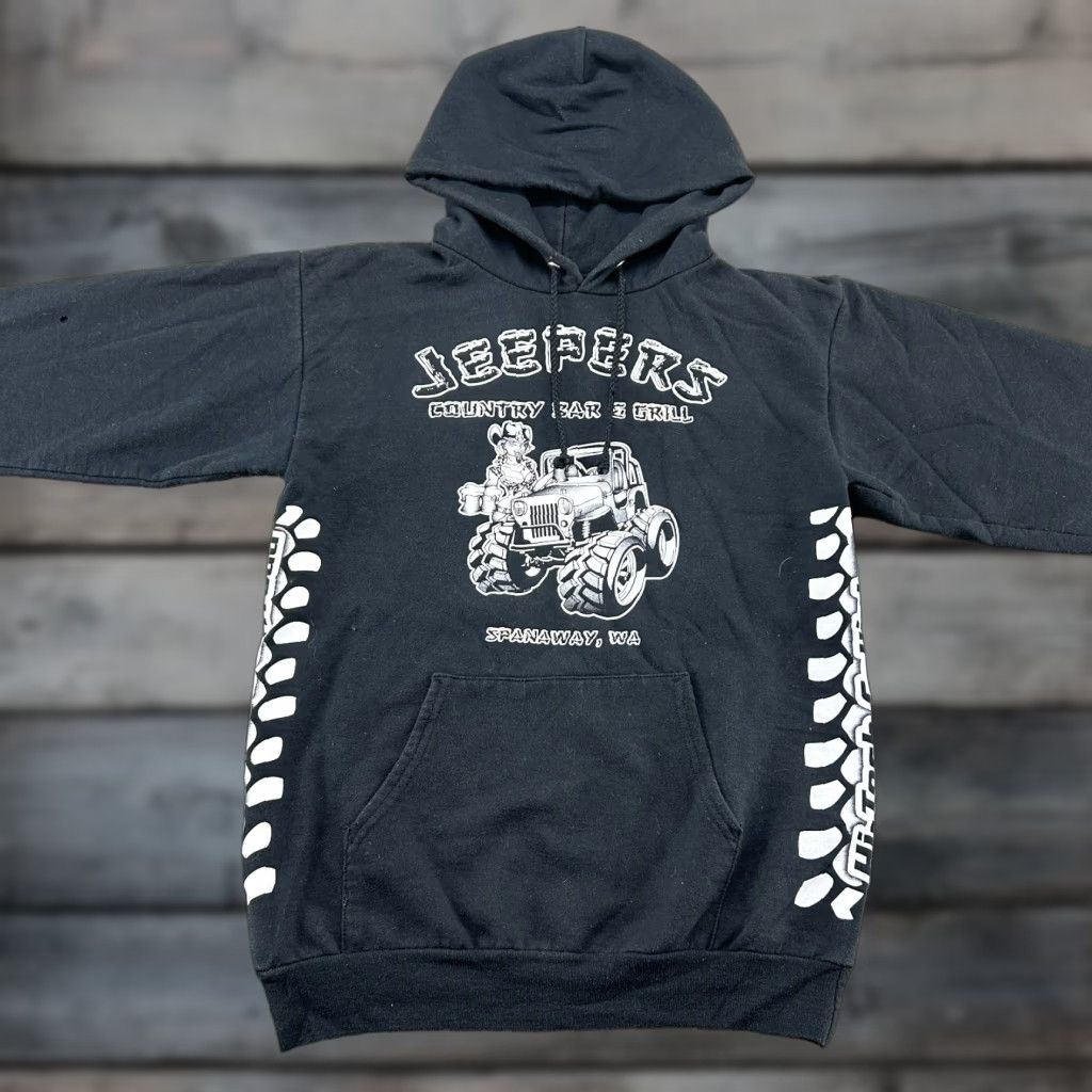 Port & Company VINTAGE Jeepers Hoodie Mens S Black Pullover Hooded Off Road Jeep Trail Crawler Y2K Size US S / EU 44-46 / 1 - 1 Thumbnail