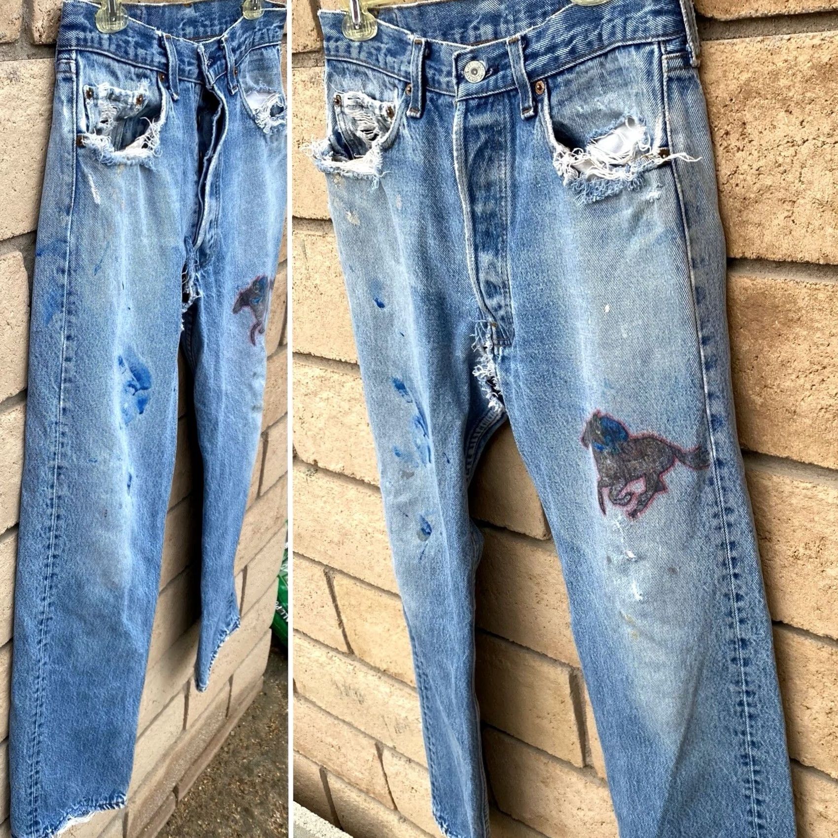 Levi's VINTAGE Levi's 501 Jeans Distressed 5-Pocket Denim Cotton Blue Men 34 Regular Inseam 33 29.5 32 29.5 501 Model 90s See Pics Mens Size US 34 / EU 50 - 2 Thumbnail