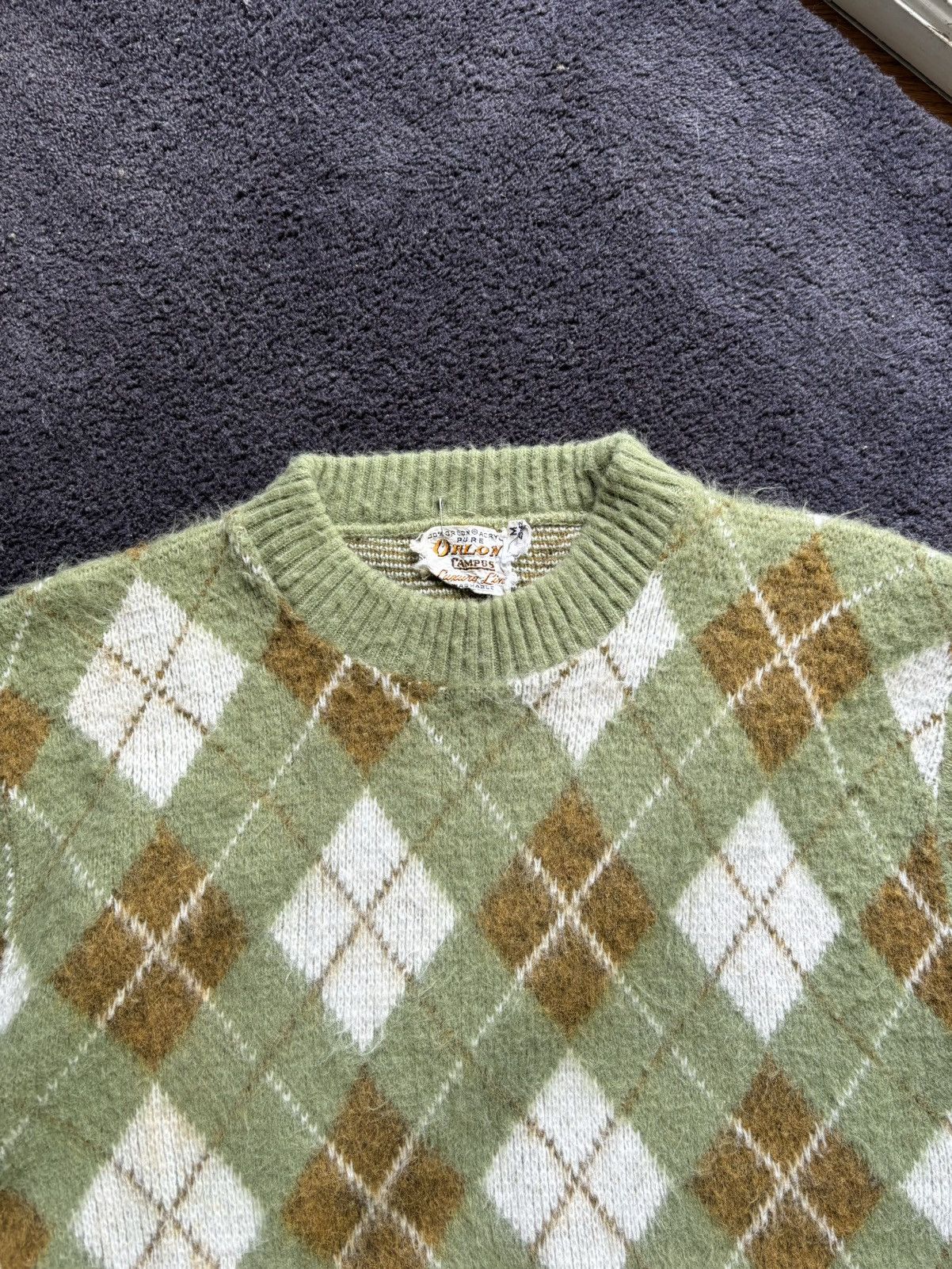 Japanese Brand × Vintage 1960s Argyle Sweater True Vintage Mohair Shag ACNE Crewneck Size US M / EU 48-50 / 2 - 4 Thumbnail