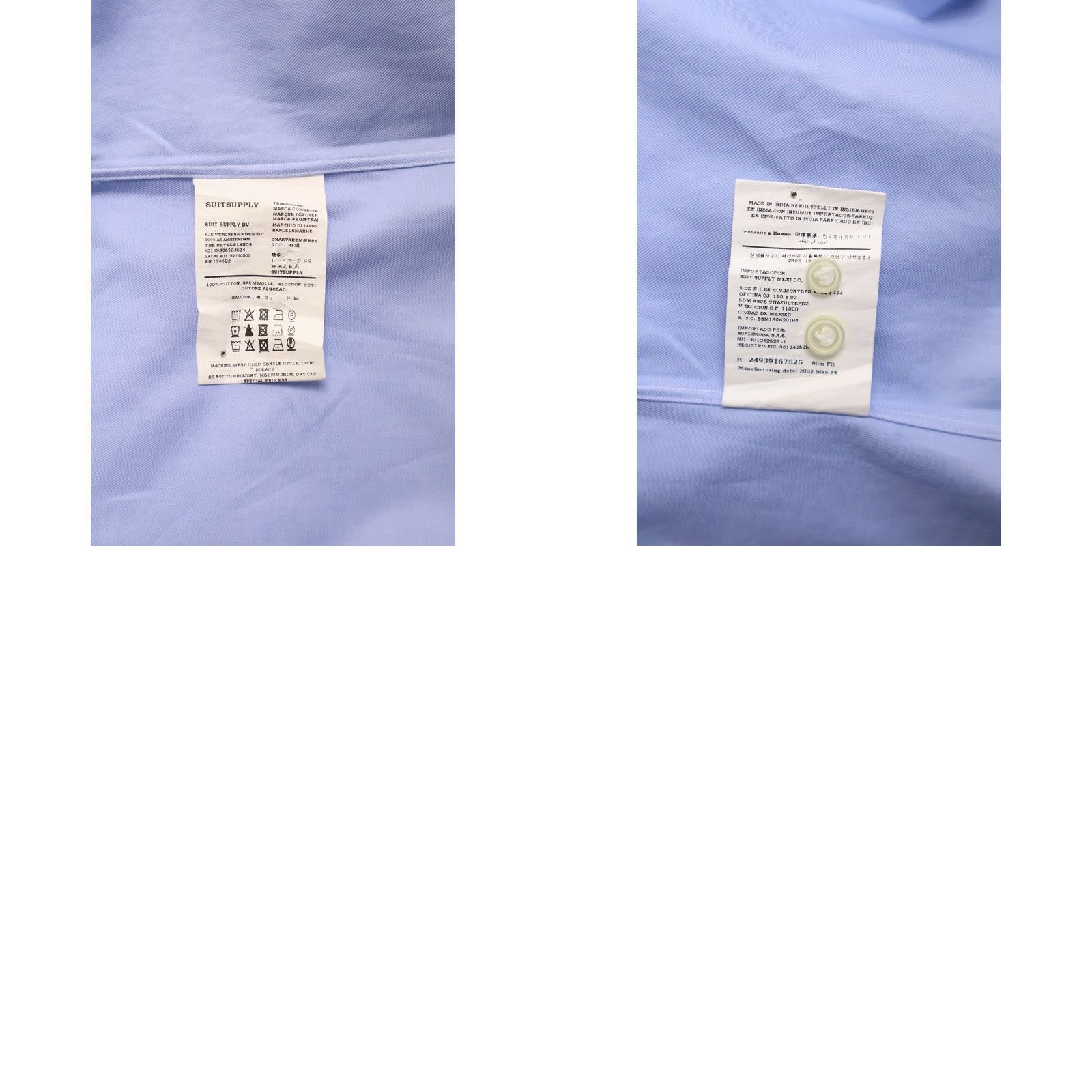 Suitsupply SUITSUPPLY Slim Fit Formal Shirt Men's LARGE Blue Spread Collar Button Up Size 42R - 8 Thumbnail