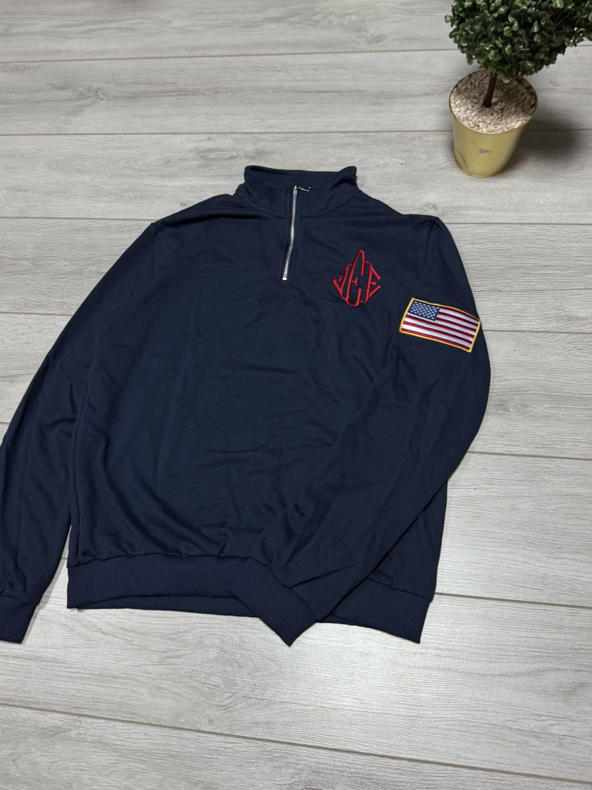 Vintage Jeffrey Epstein USA flag quarter 1/4 zip sweater fun humor Size US L / EU 52-54 / 3 - 2 Thumbnail