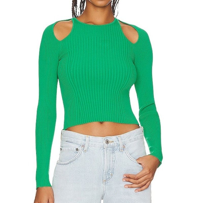 ASTR The Label ASTR The Label Womens Eris Crop Kelly Green Ribbed Sweater M Size M / US 6-8 / IT 42-44 - 1 Thumbnail