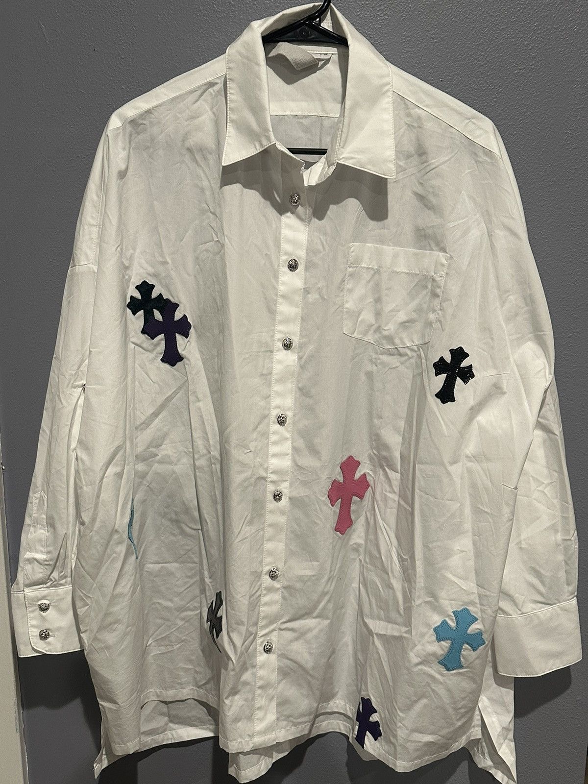 image of Chrome Hearts White Mahal Kita Multicolor Patchwork, Men's (Size Small)