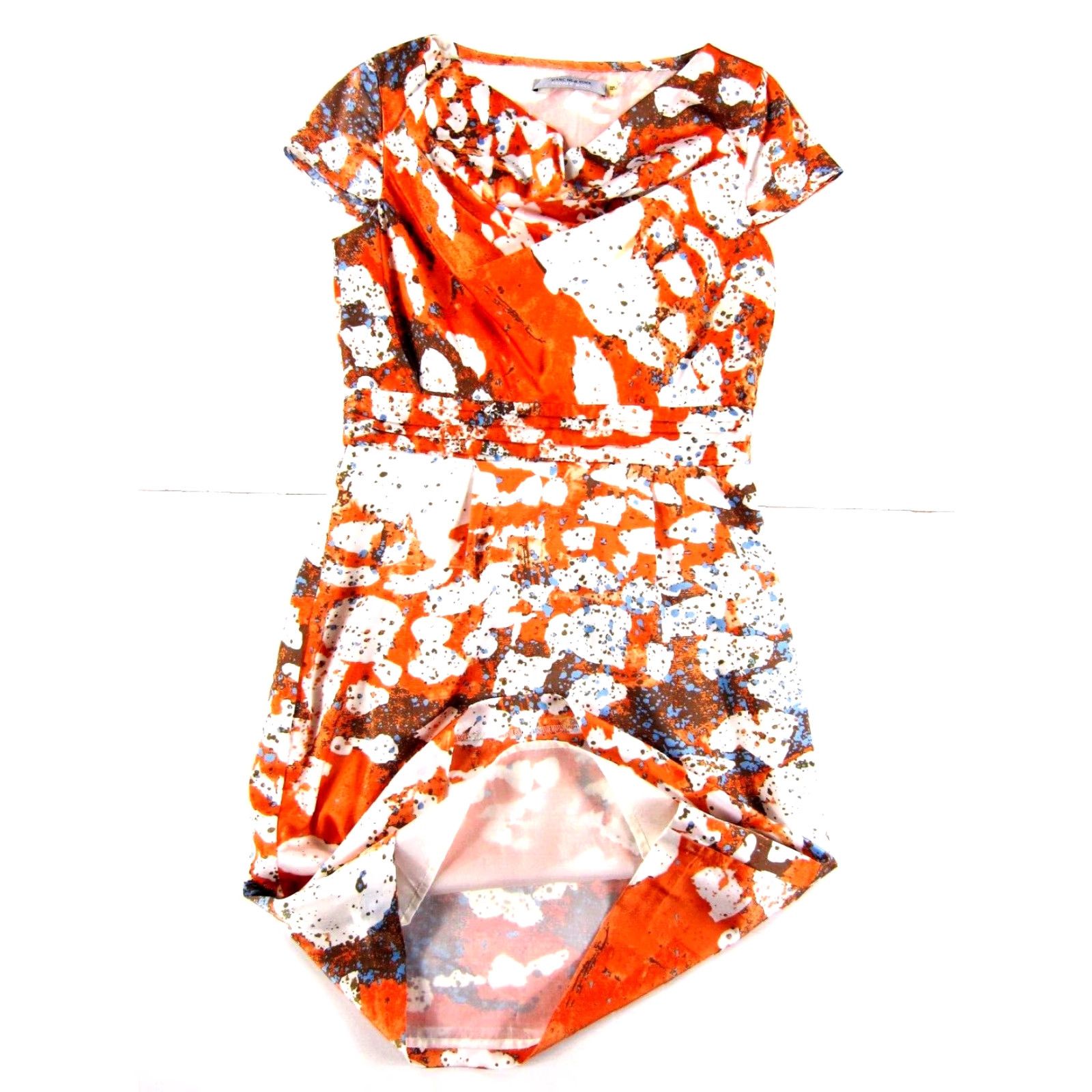 Andrew Marc Andrew Marc New York Orange Blue Brown Abstract Cap Sleeve Sheath Dress 6 Size M / US 6-8 / IT 42-44 - 6 Thumbnail