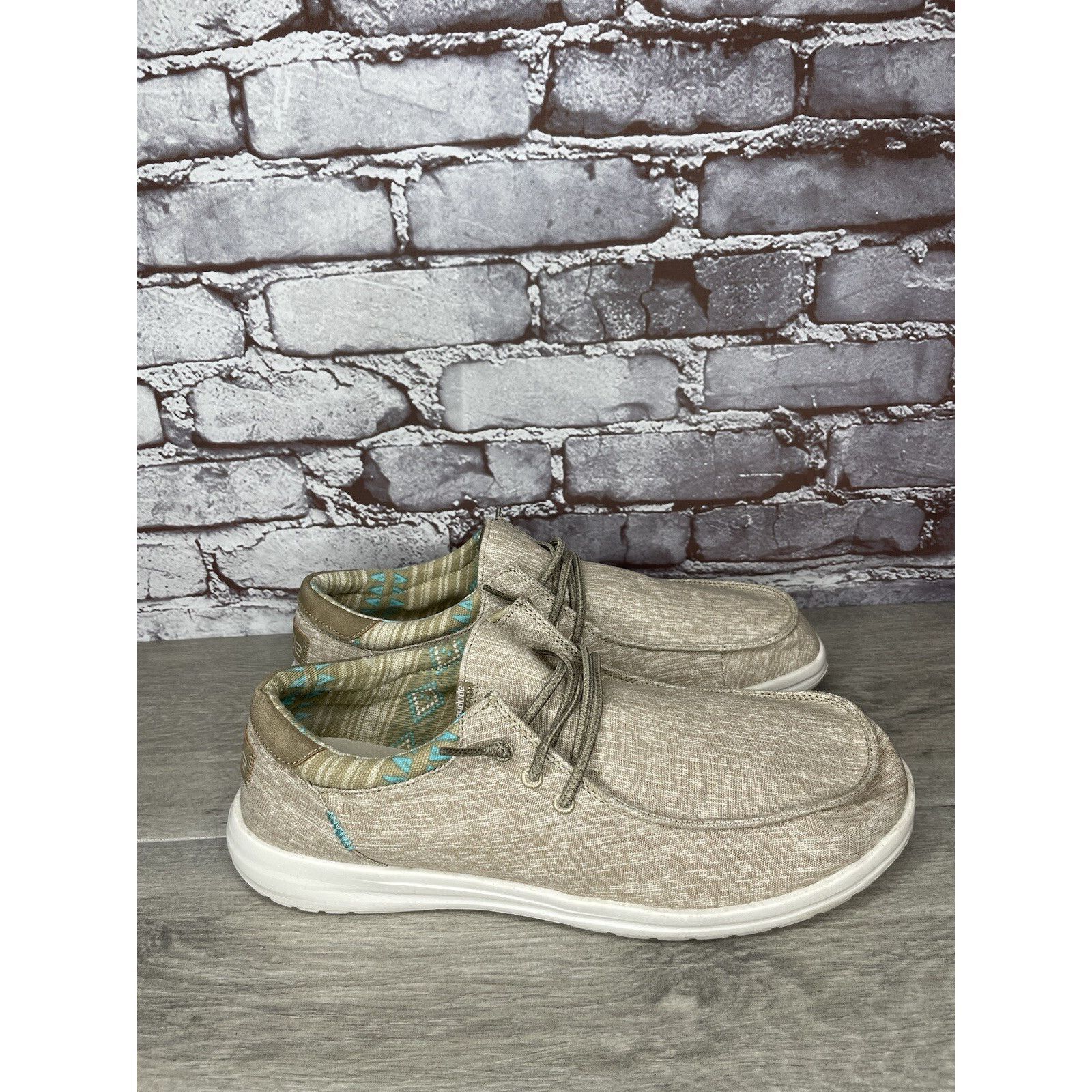Other Hey Dude Paul Chambray Beige Canvas Fabric Lace Up Shoes Men Size US 12 / EU 45 - 16 Thumbnail