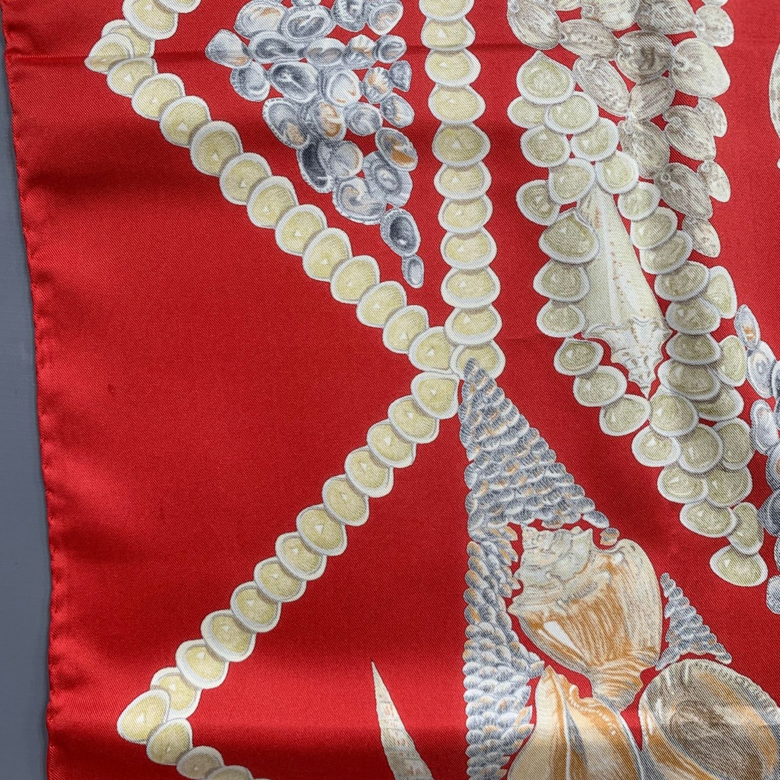 Hermes HERMES Red Gold Print Silk Scarves Size ONE SIZE - 10 Thumbnail