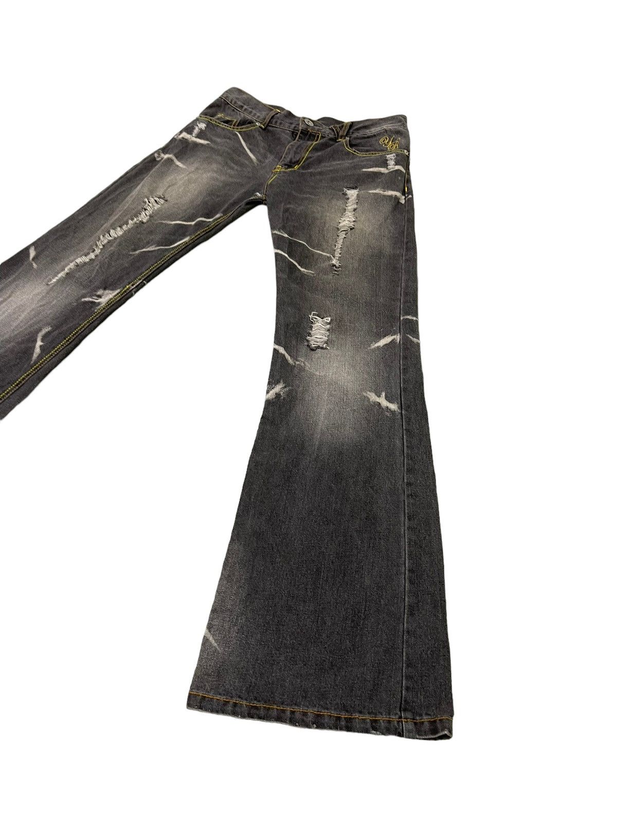 Japanese Brand Flare Jeans Yellow Ranking Distress Faded Boot Cut 7🟦4 Size US 31 - 3 Thumbnail