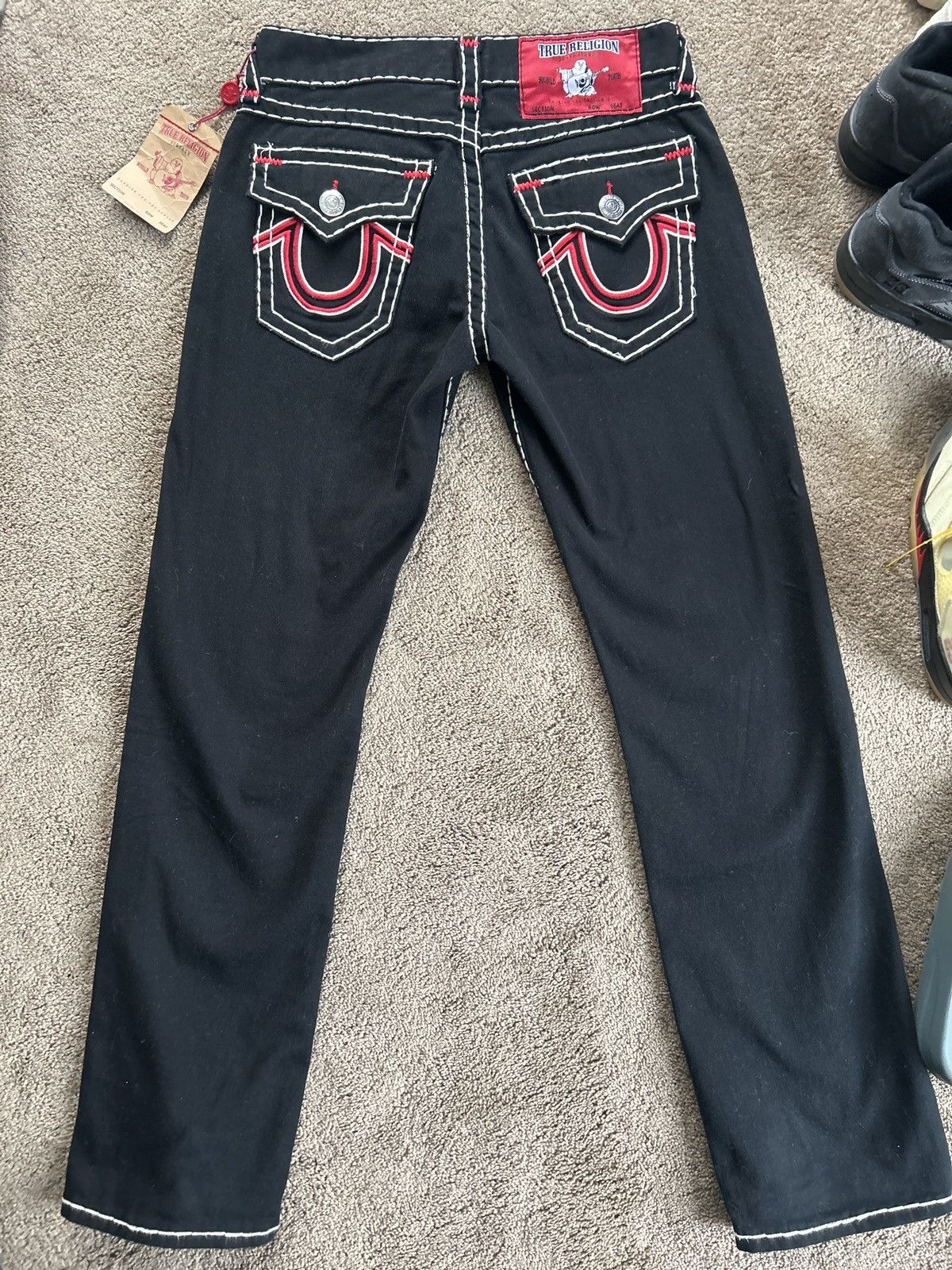 Designer × True Religion Very Rare Trues Ricky Straight black/red white stitching! Size US 30 / EU 46 - 8 Thumbnail
