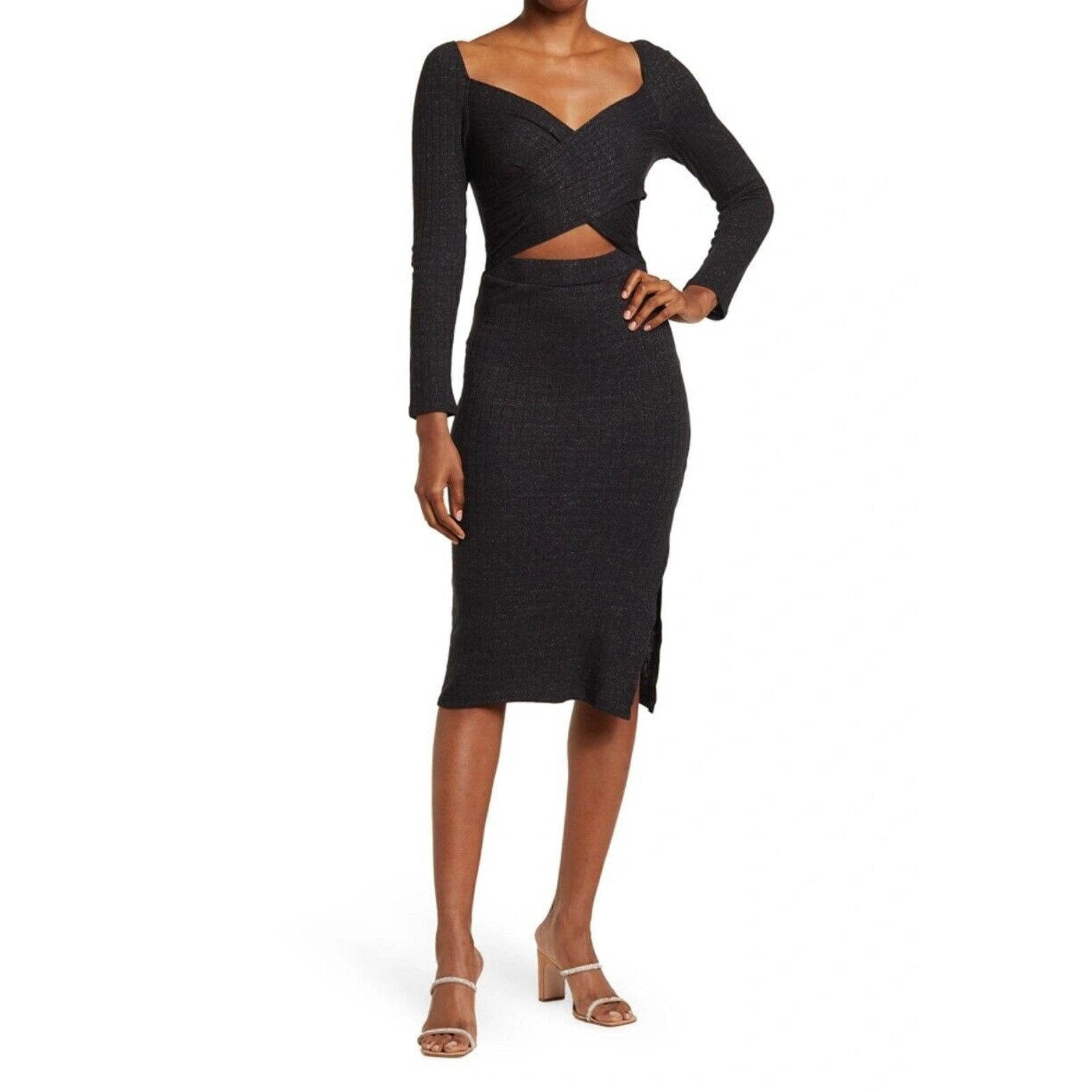 The Unbranded Brand 19 Cooper Women Black Metallic Midi Bodycon Dress Size XS Size XS / US 0-2 / IT 36-38 - 1 Thumbnail